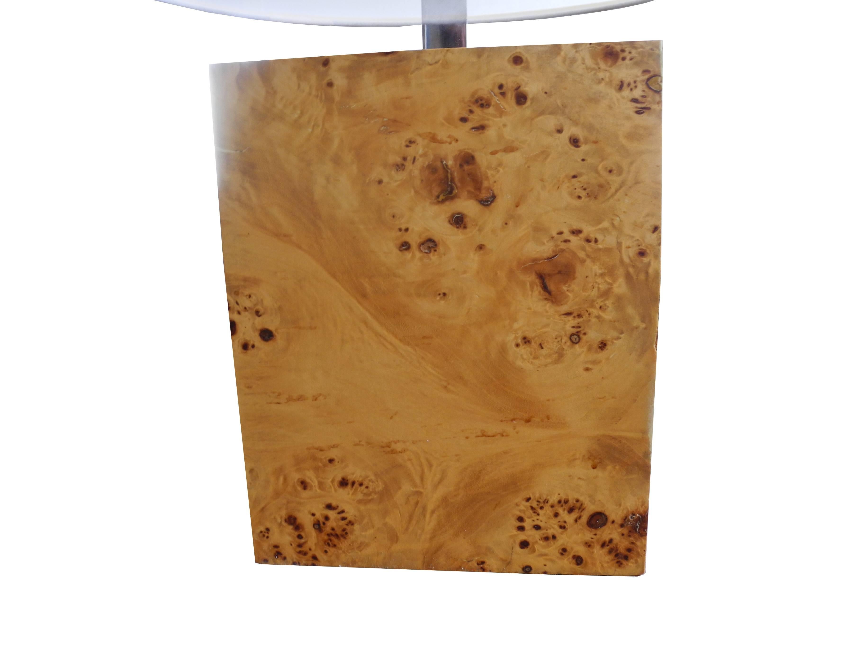American Chunky Burled Modern Maple Desk Lamp in the Style of Milo Baughman