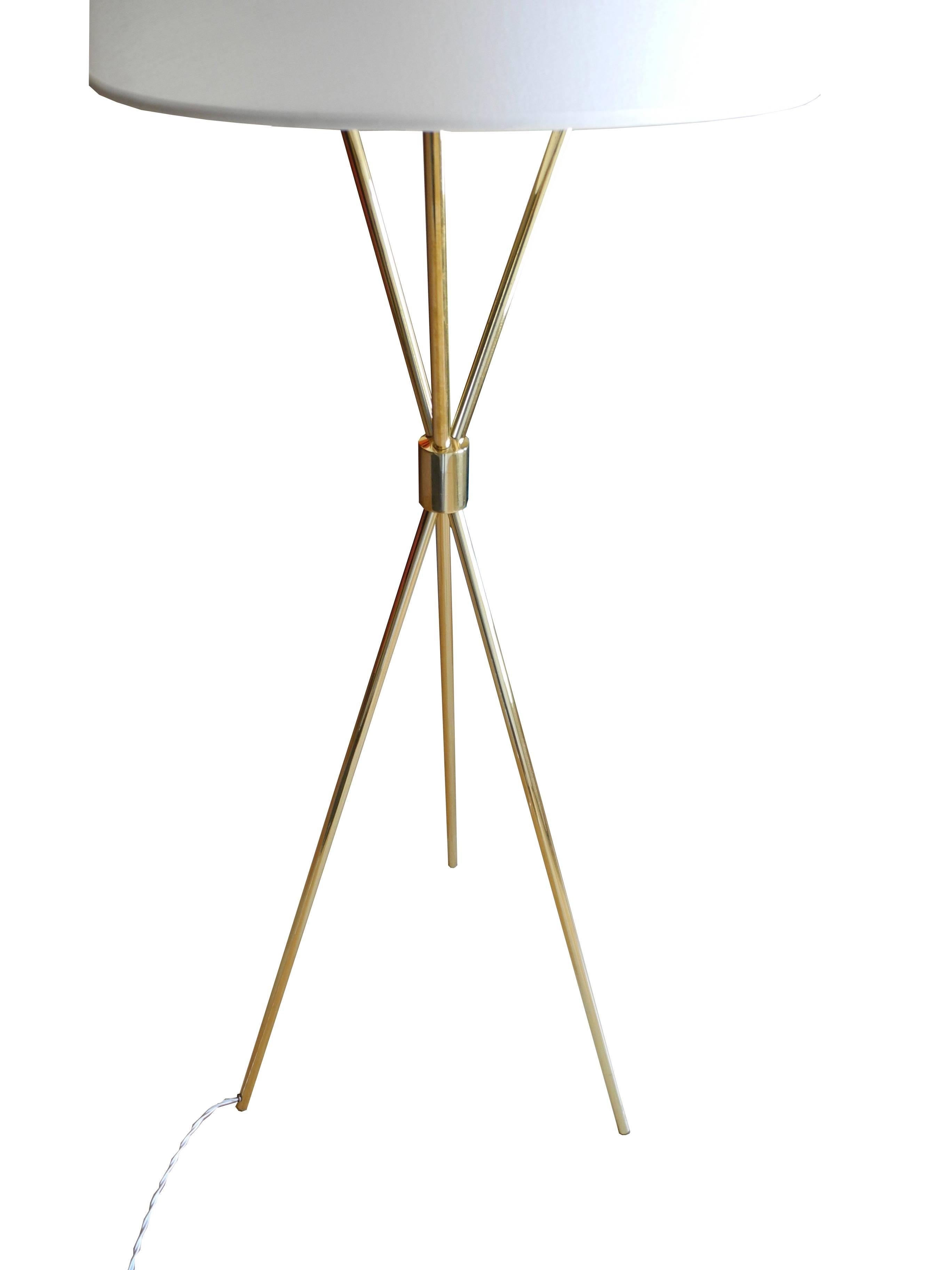 American Mid-Century Modern Tripod Brass Floor Lamp by T.H. Robsjohn-Gibbings for Hansen