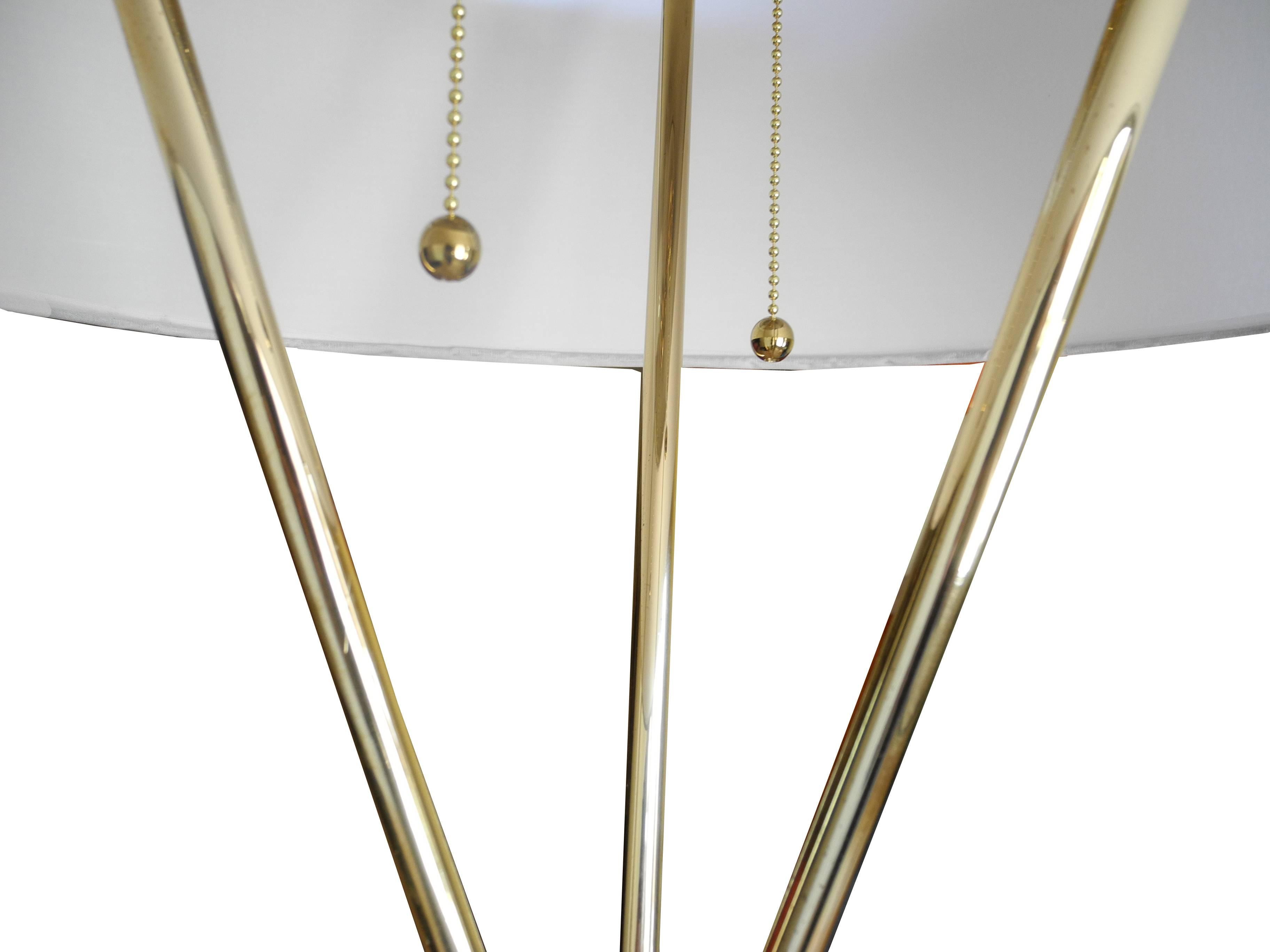 Mid-Century Modern Tripod Brass Floor Lamp by T.H. Robsjohn-Gibbings for Hansen In Excellent Condition In Hudson, NY