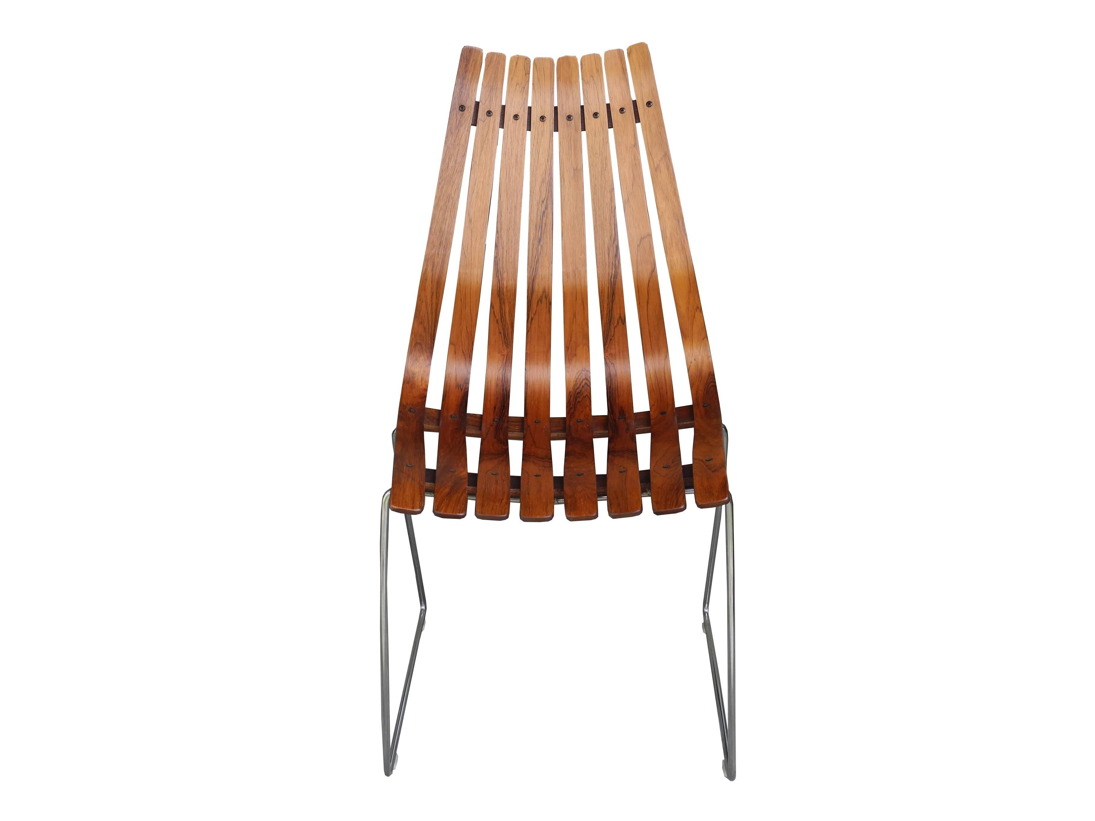 Scandinavian Modern Single Rosewood Slatted Norwegian Chair by Hans Brattrud for Hove Mobler For Sale
