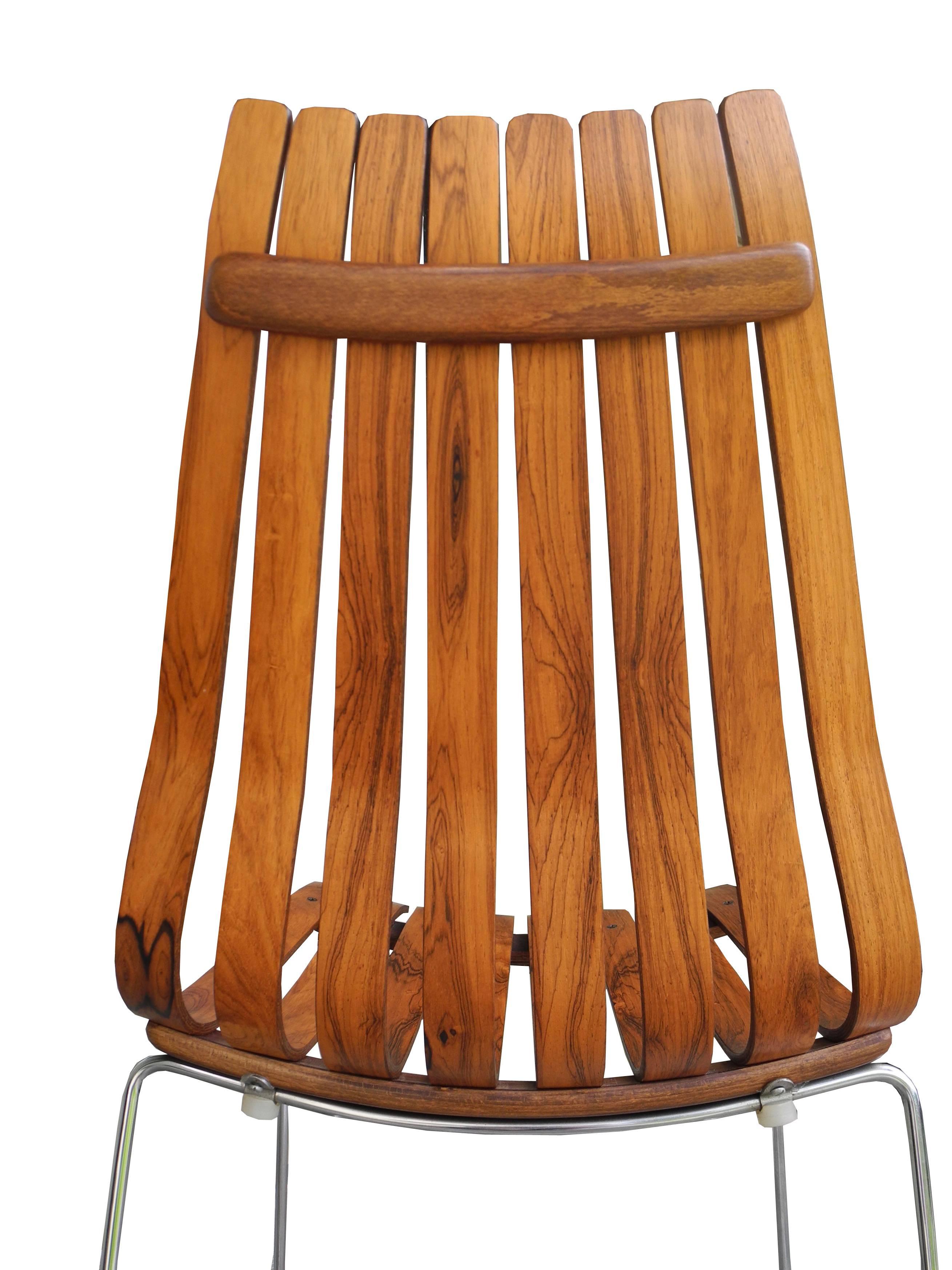 Single Rosewood Slatted Norwegian Chair by Hans Brattrud for Hove Mobler In Excellent Condition For Sale In Hudson, NY