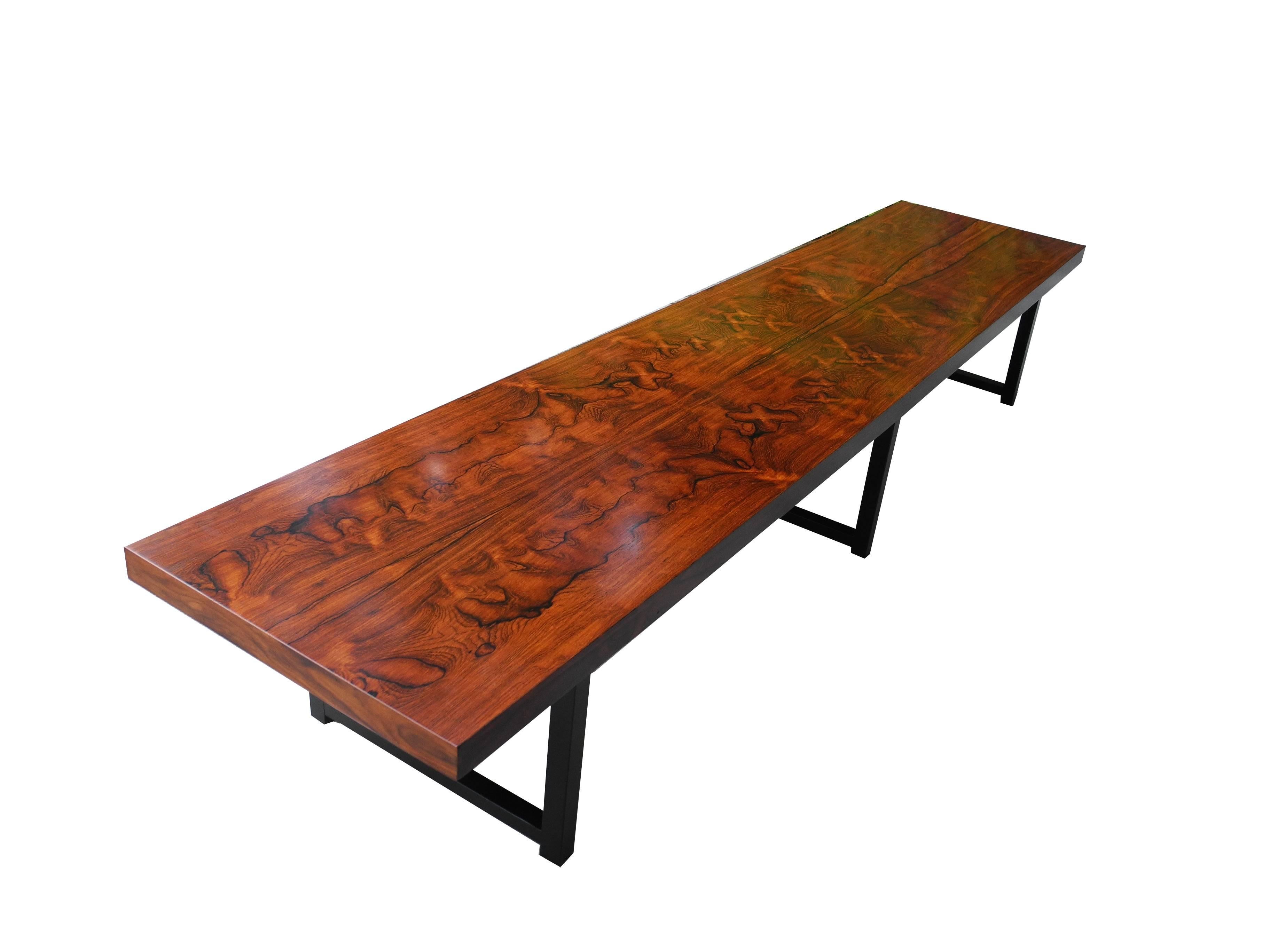American Mid-Century Modern Long Rosewood Bench with Fantastic Grain by Milo Baughman