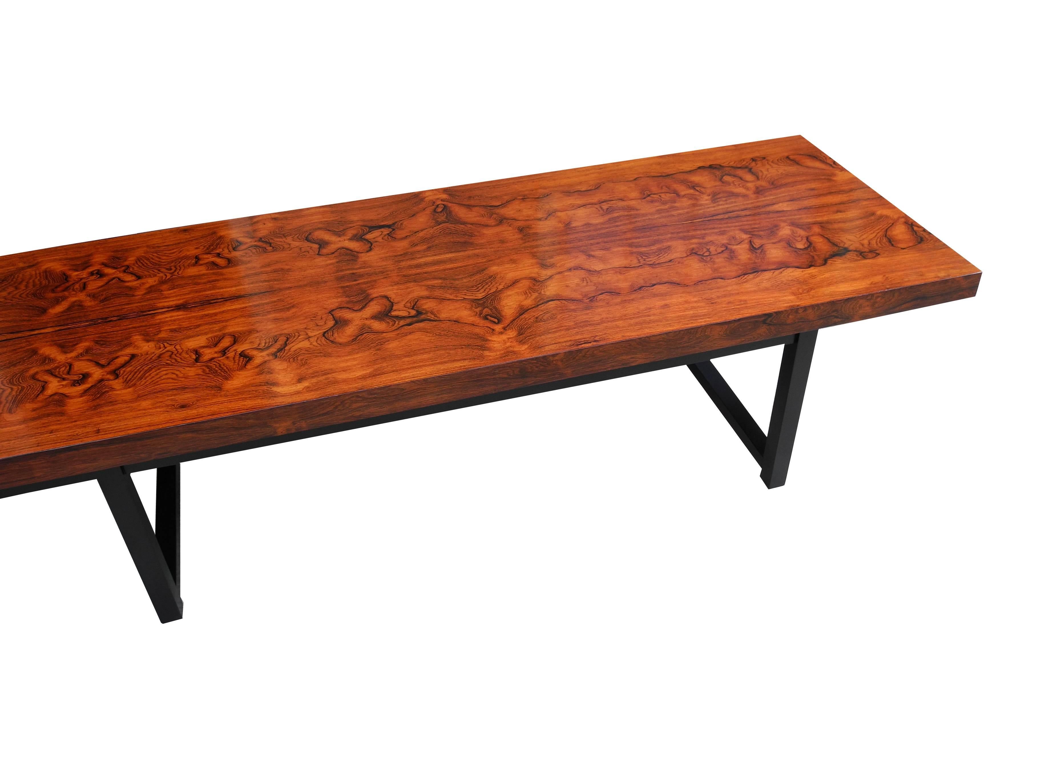 Mid-Century Modern Long Rosewood Bench with Fantastic Grain by Milo Baughman 1