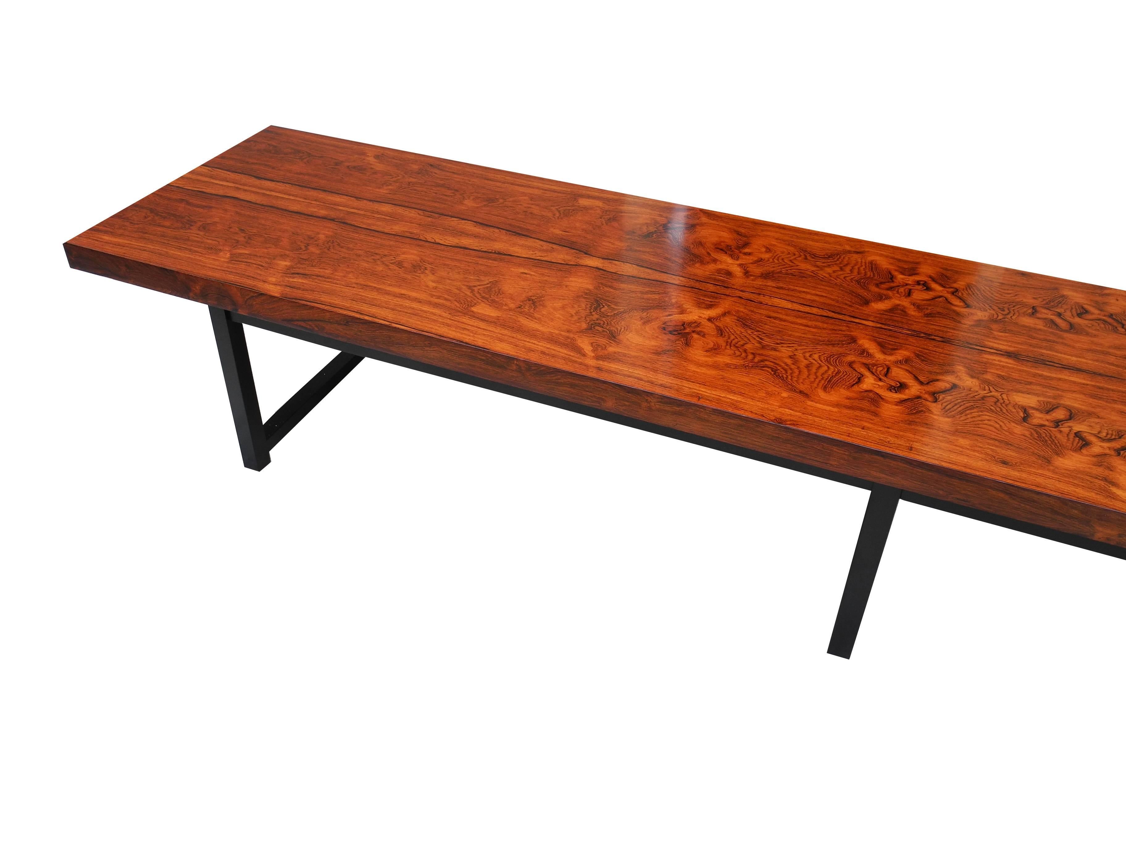 Mid-Century Modern Long Rosewood Bench with Fantastic Grain by Milo Baughman 2