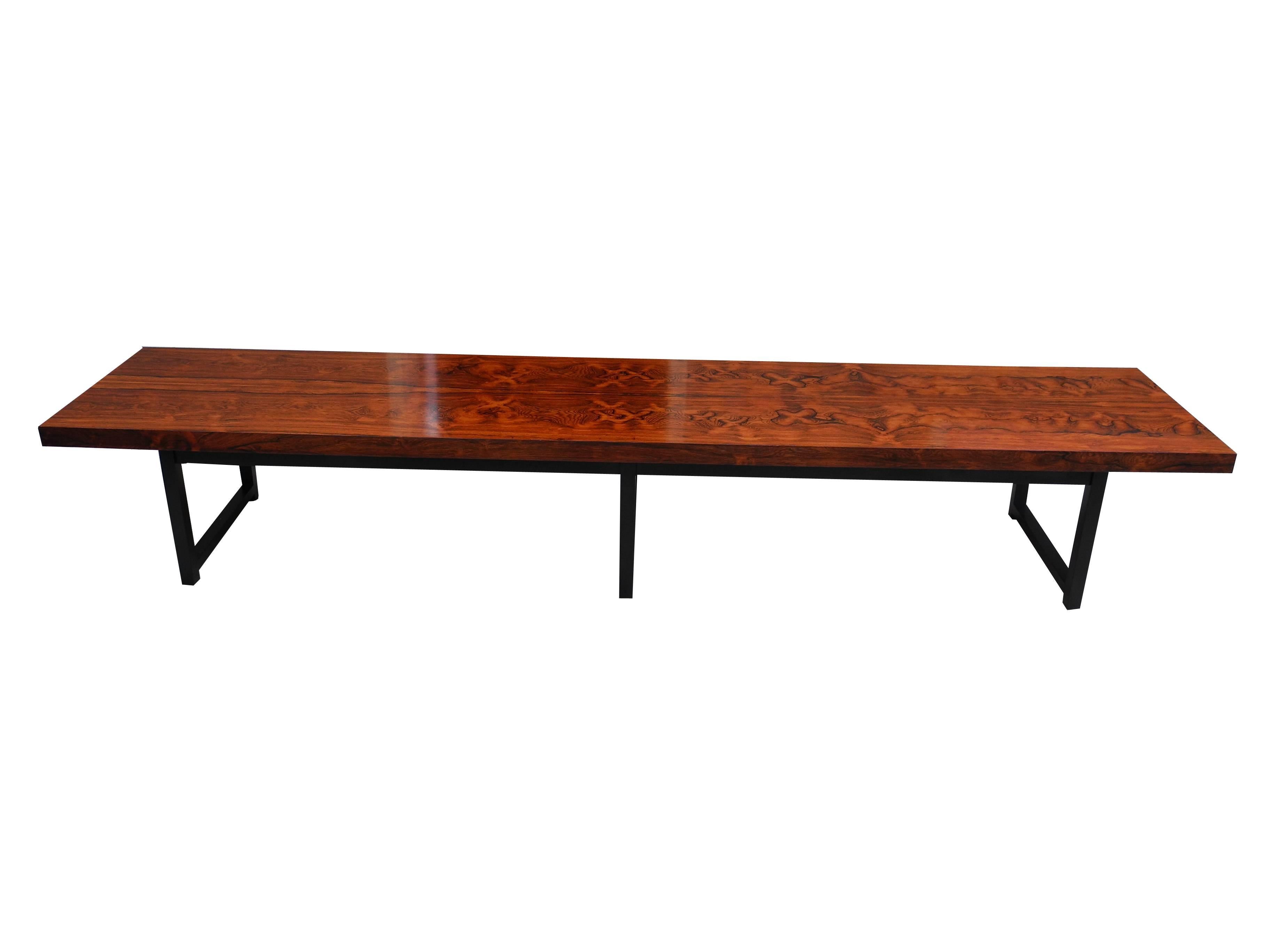 Mid-Century Modern Long Rosewood Bench with Fantastic Grain by Milo Baughman 3