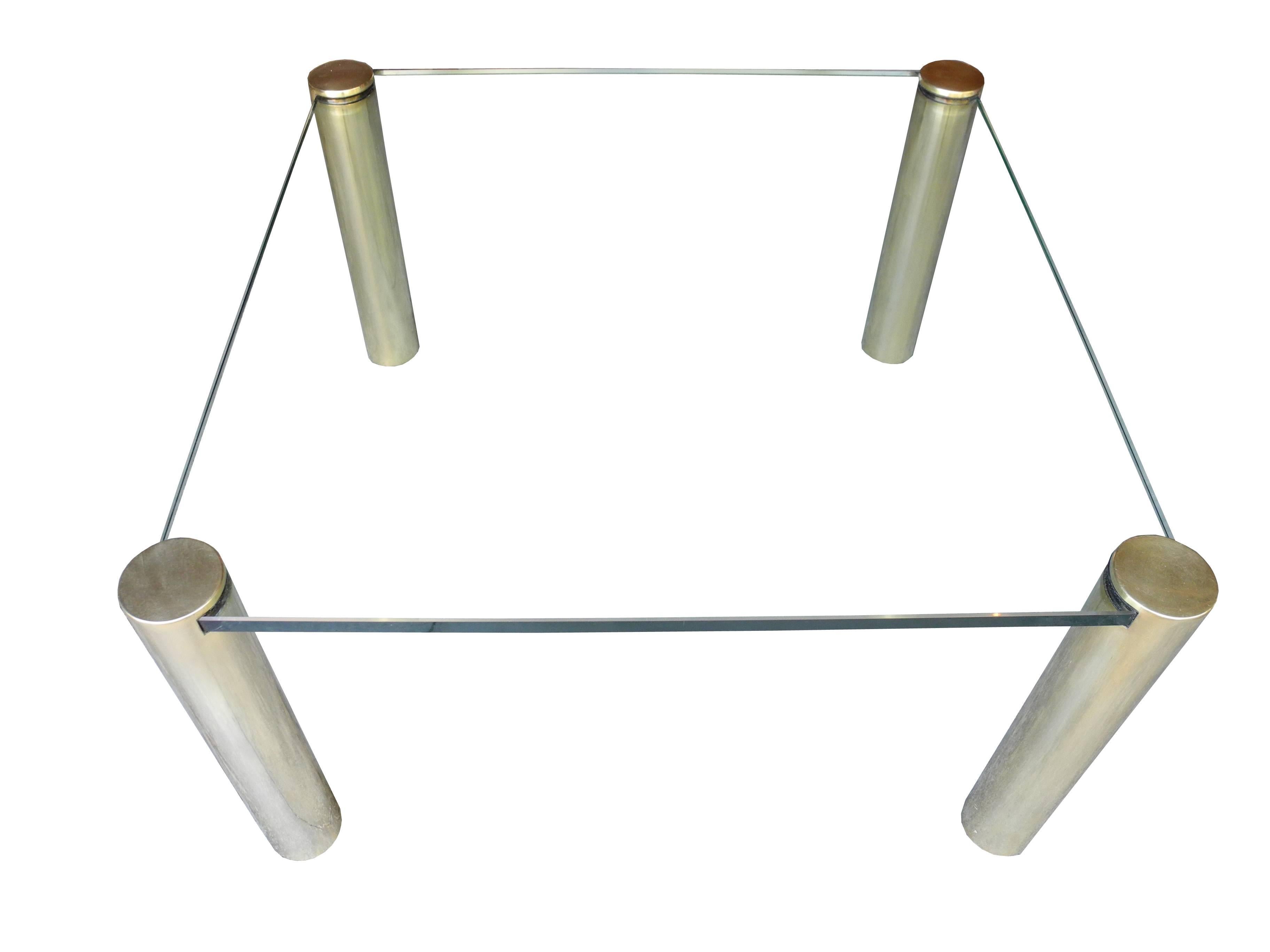 Glass and Brass Square Modern Coffee Table by Pace Collection Furniture In Excellent Condition For Sale In Hudson, NY