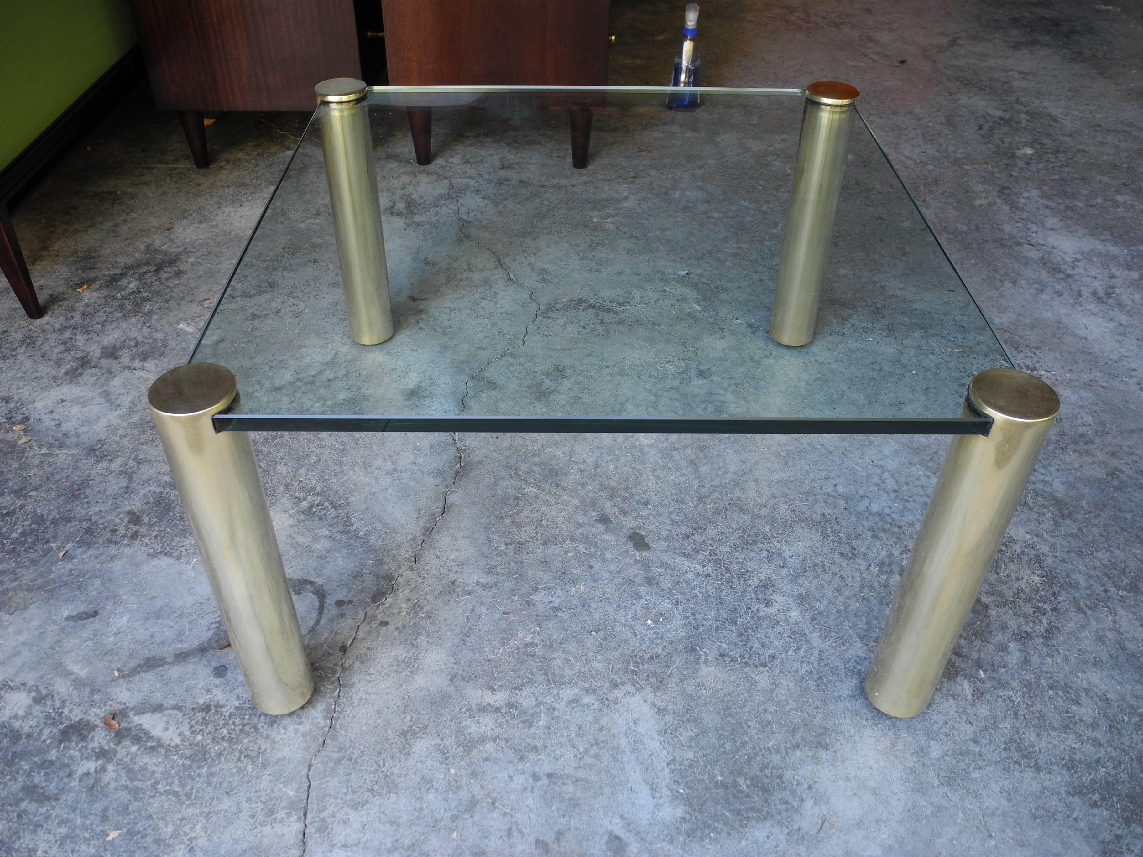 Glass and Brass Square Modern Coffee Table by Pace Collection Furniture For Sale 3