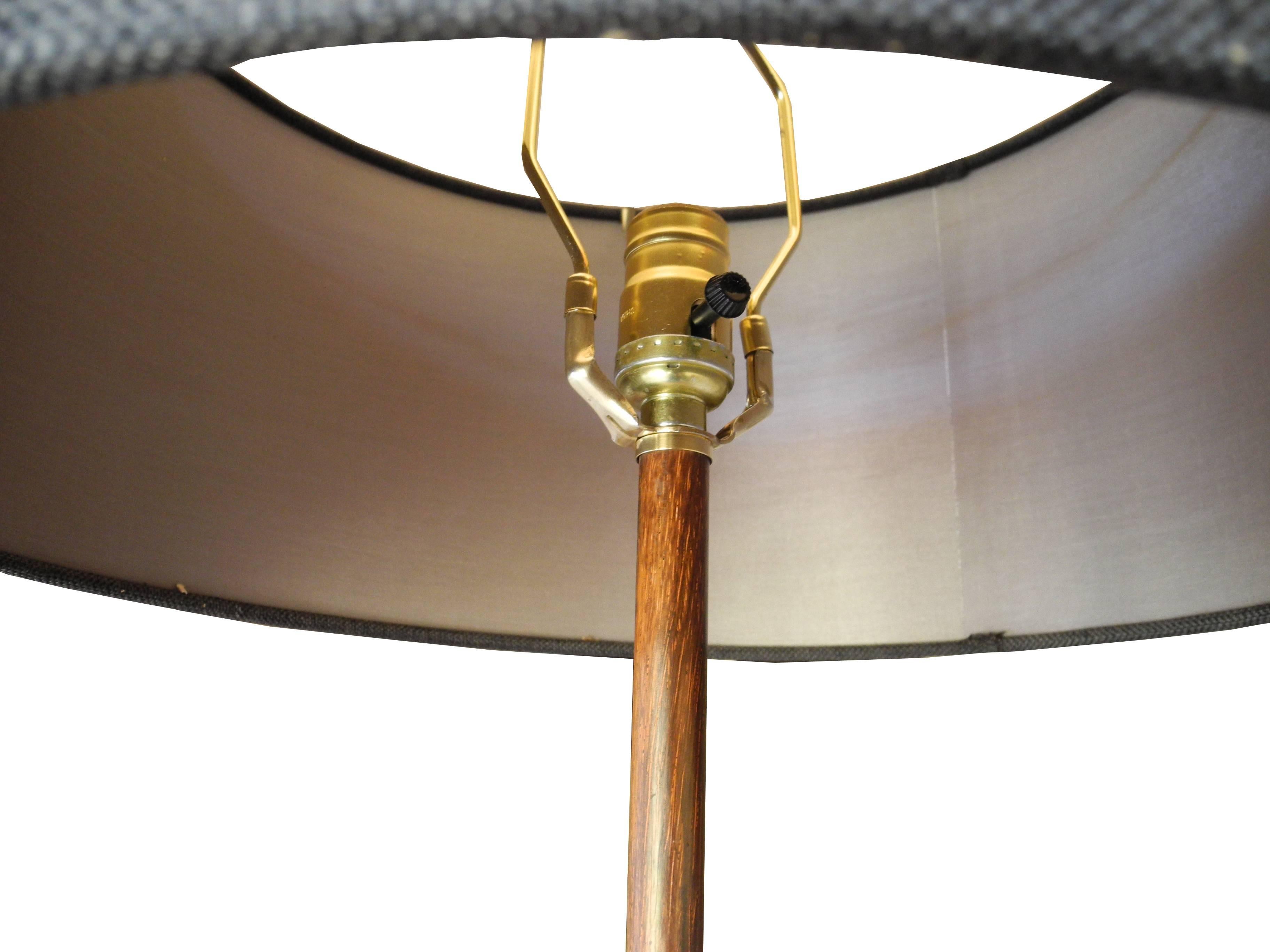 20th Century Danish Modern Rosewood and Brass Tripod Floor Lamp with Charcoal Burlap Shade For Sale