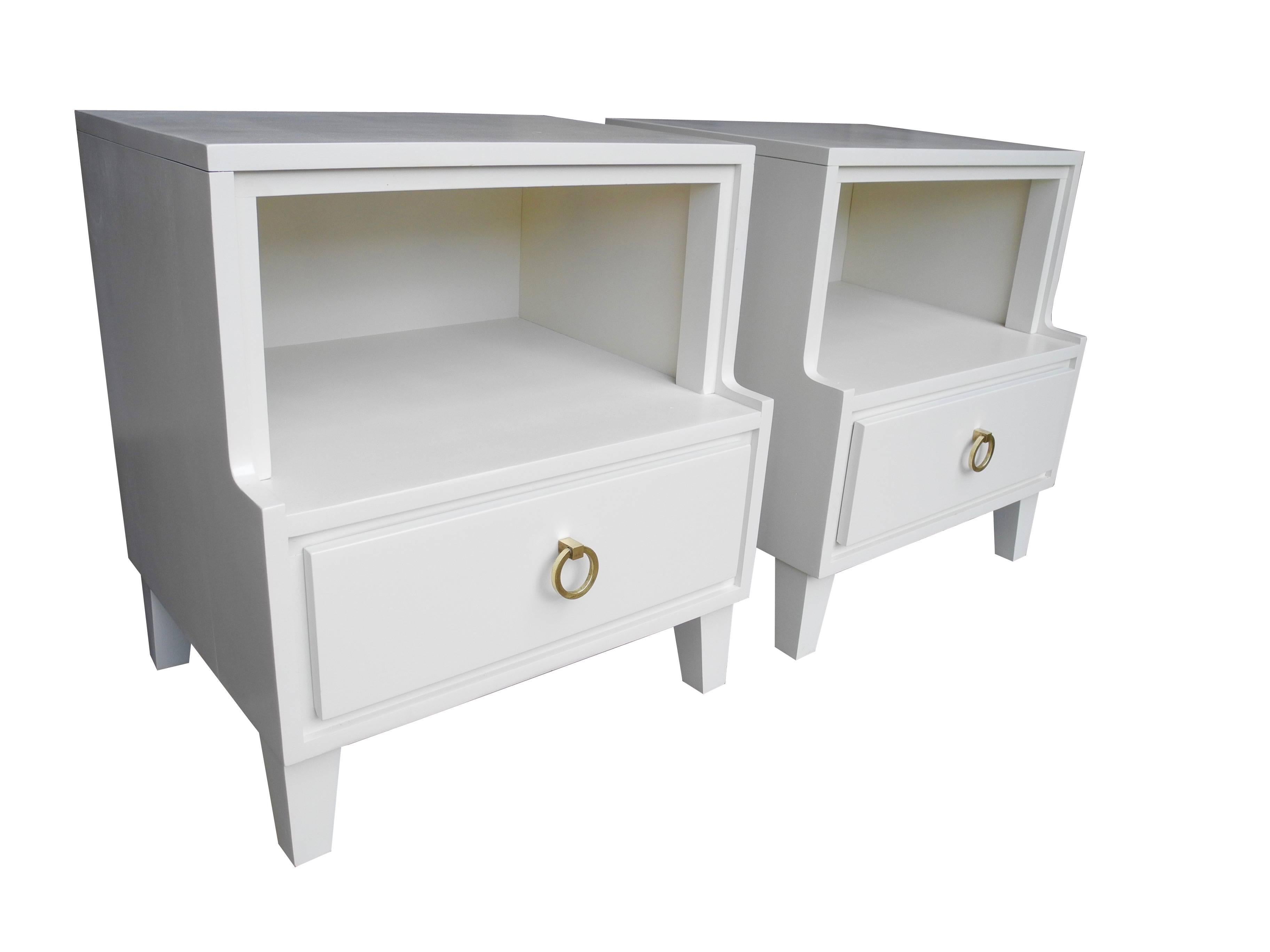 American Pair of Mid-Century Modern Nightstands in Linen White by Conant Ball For Sale