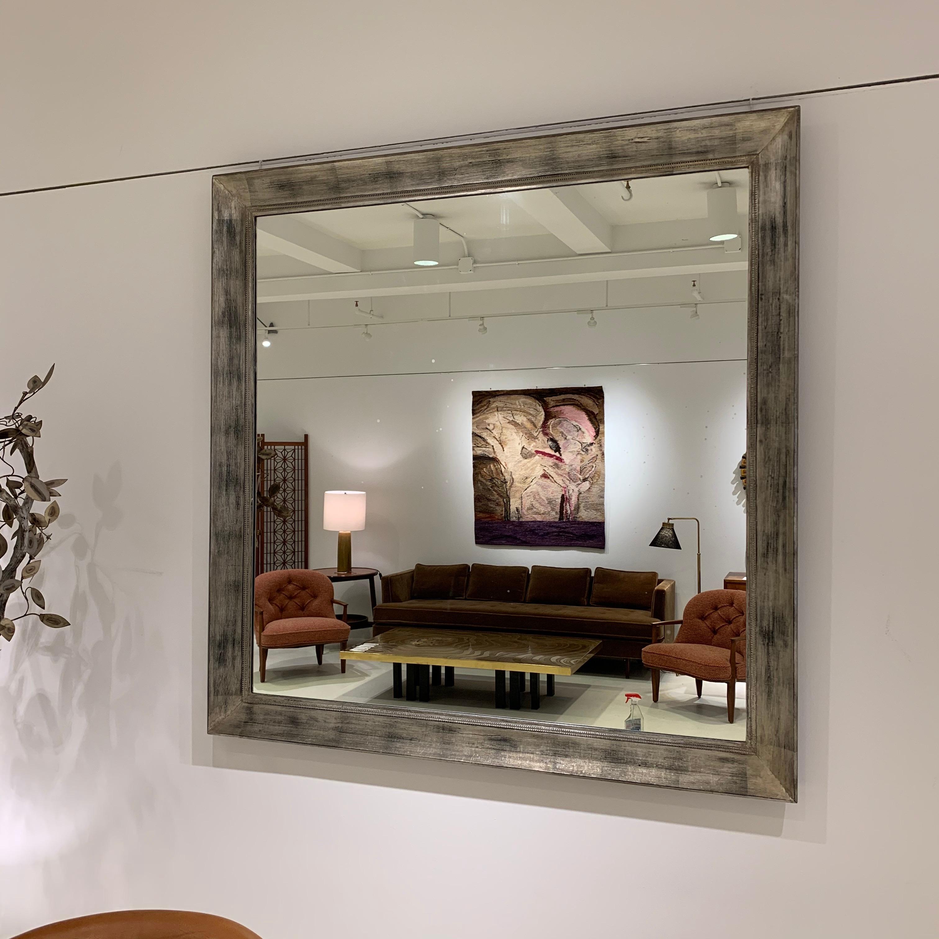 Mid-20th Century American Large Square Silver Leaf Mirror by James Mont For Sale