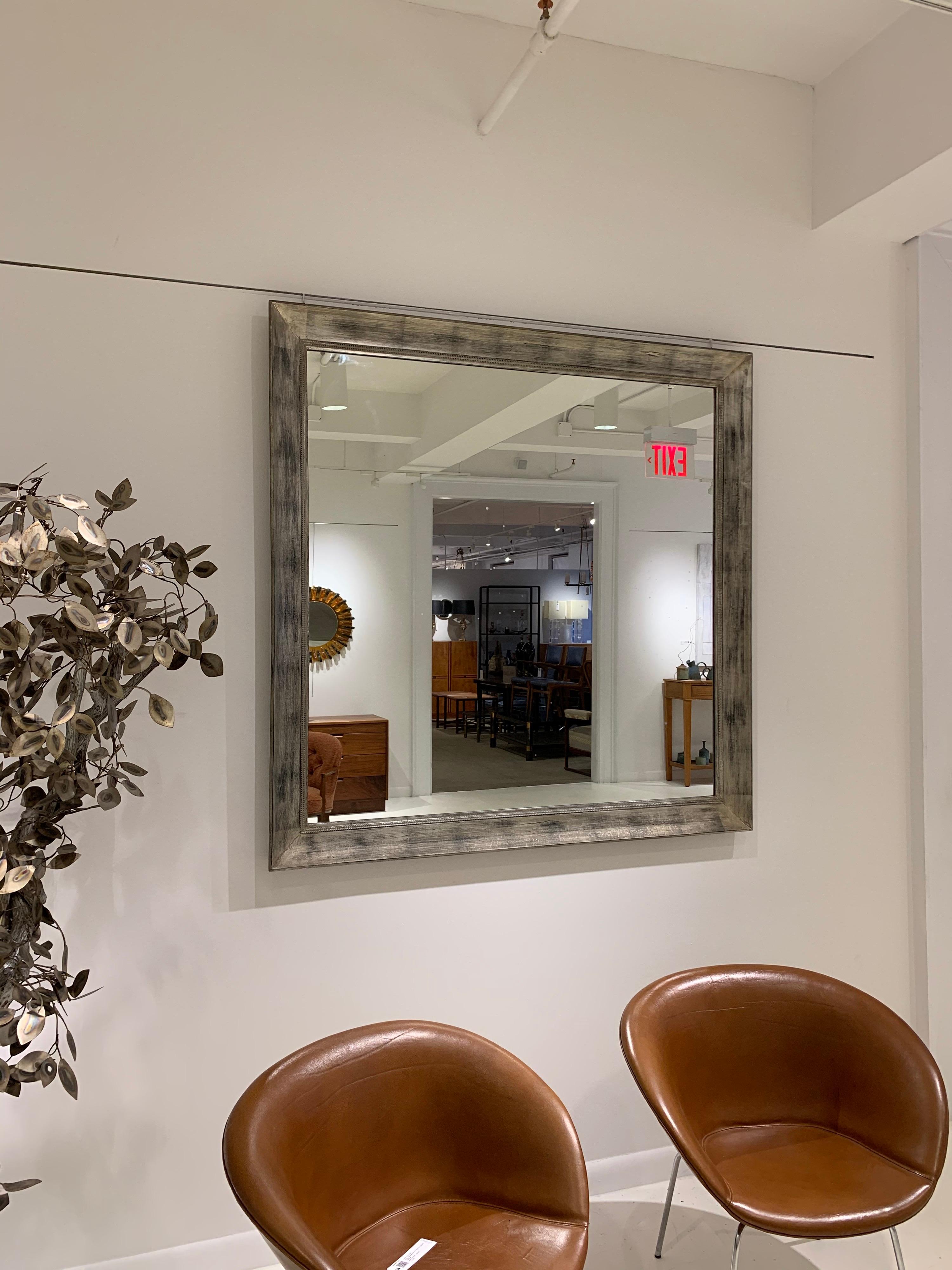 American Large Square Silver Leaf Mirror by James Mont In Excellent Condition For Sale In New York, NY