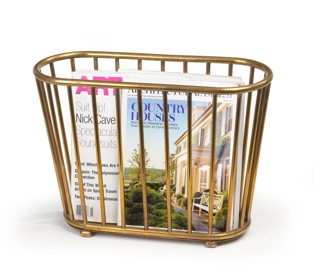 American Italian Brass 'Dowel' Basket Magazine Stand for Gump's San Francisco