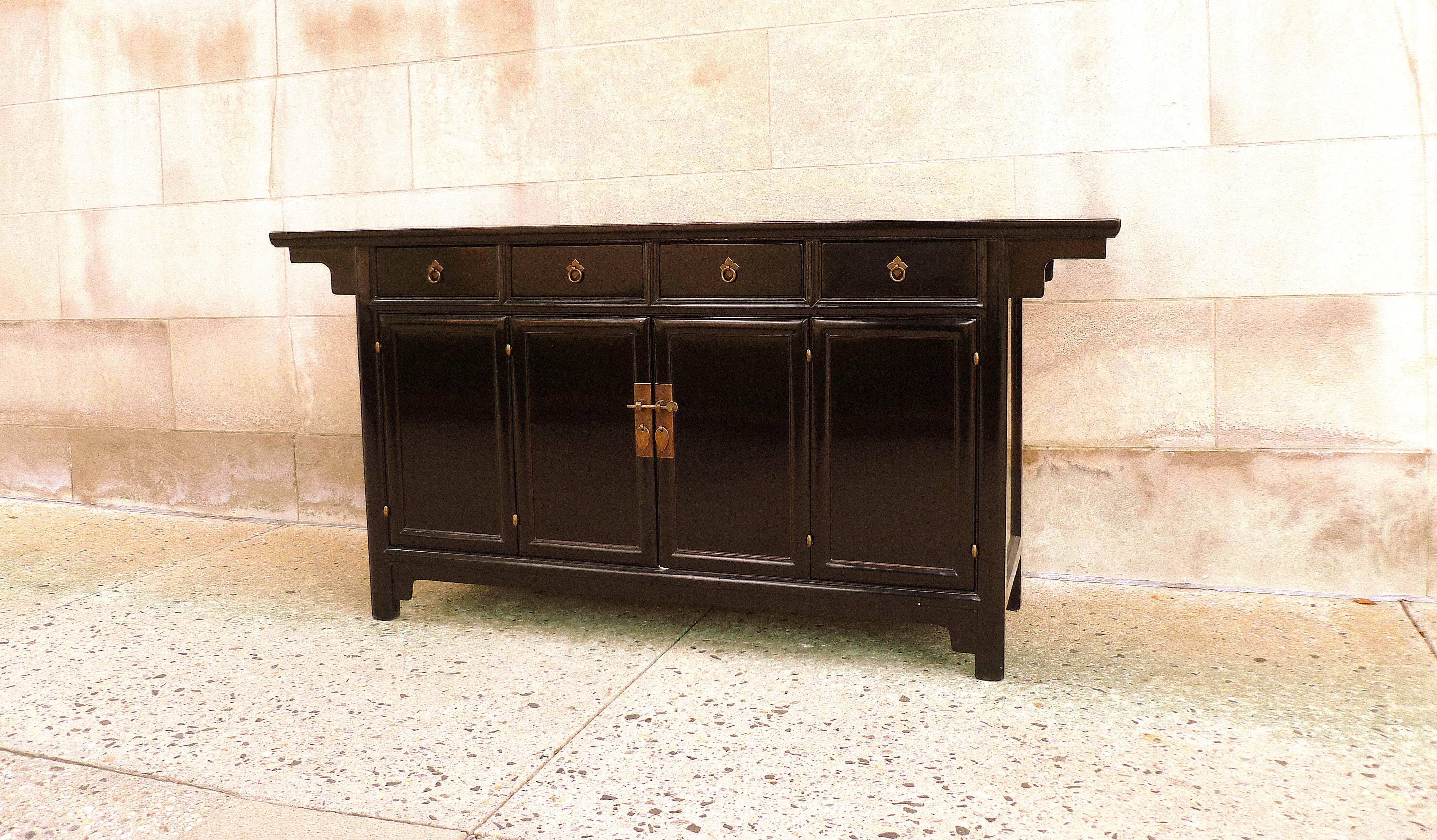 Polished Refined Black Lacquer Sideboard