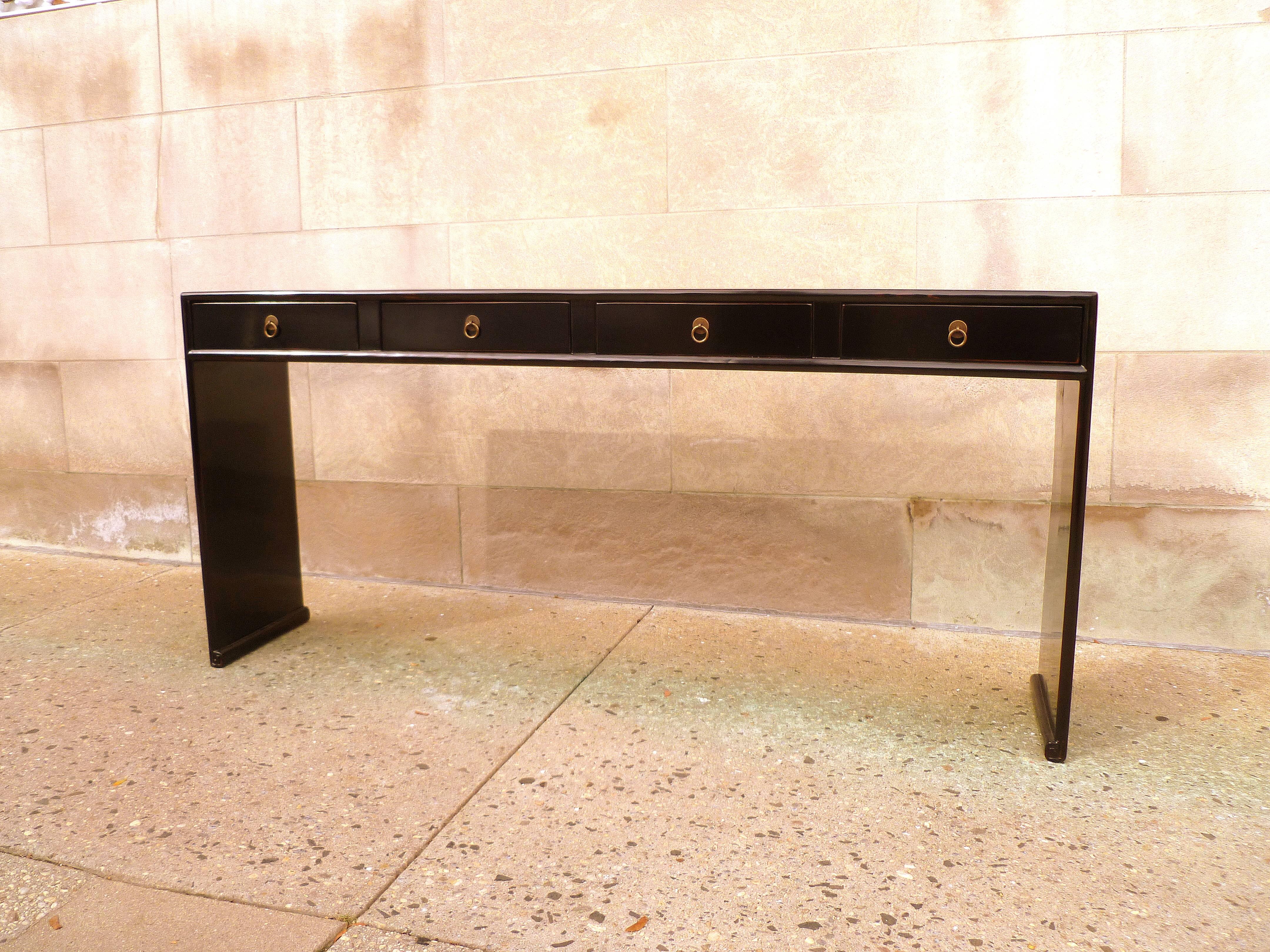 black lacquer console table with drawers