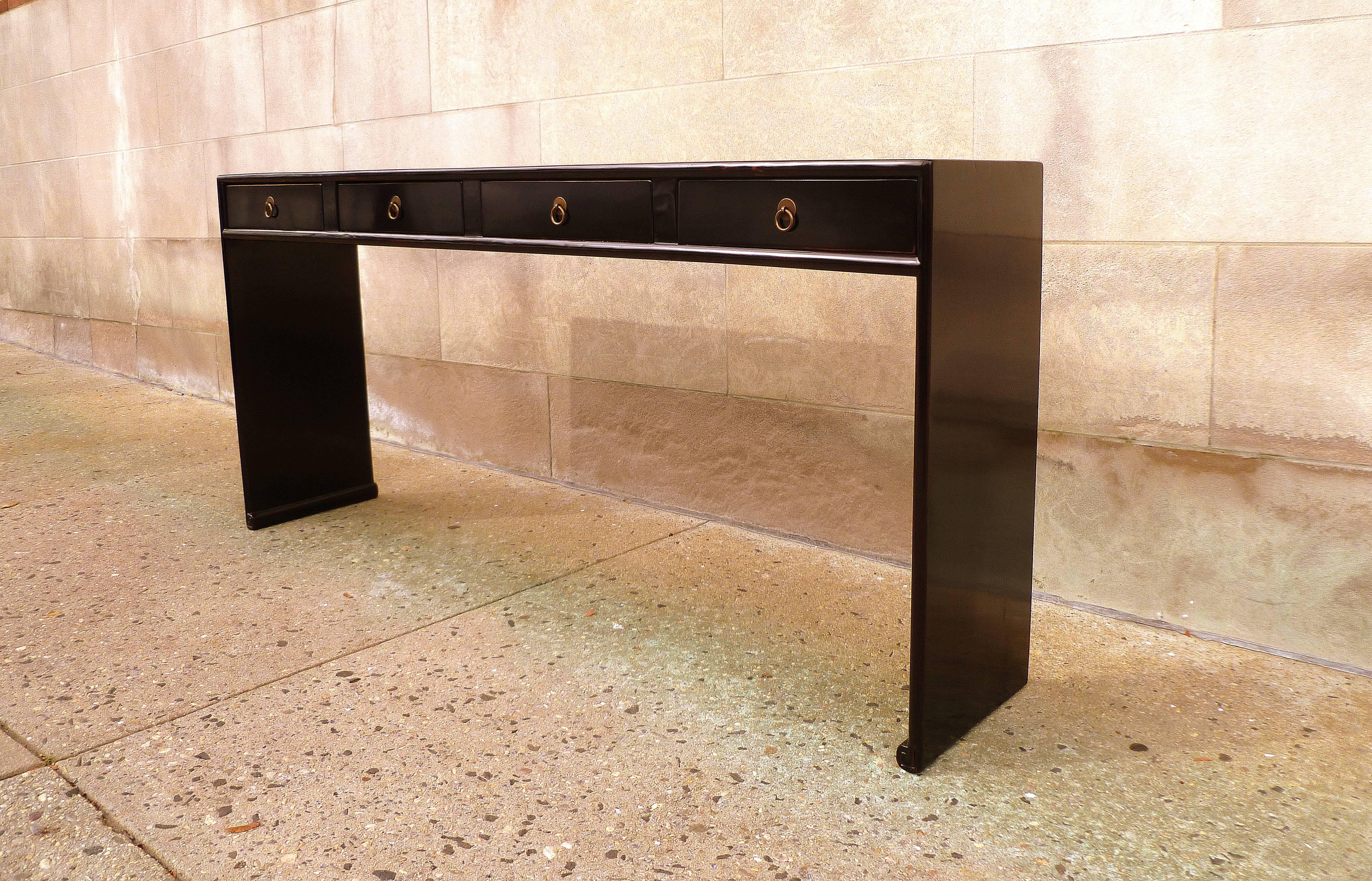 Ming Fine Black Lacquer Console Table with Four Drawers