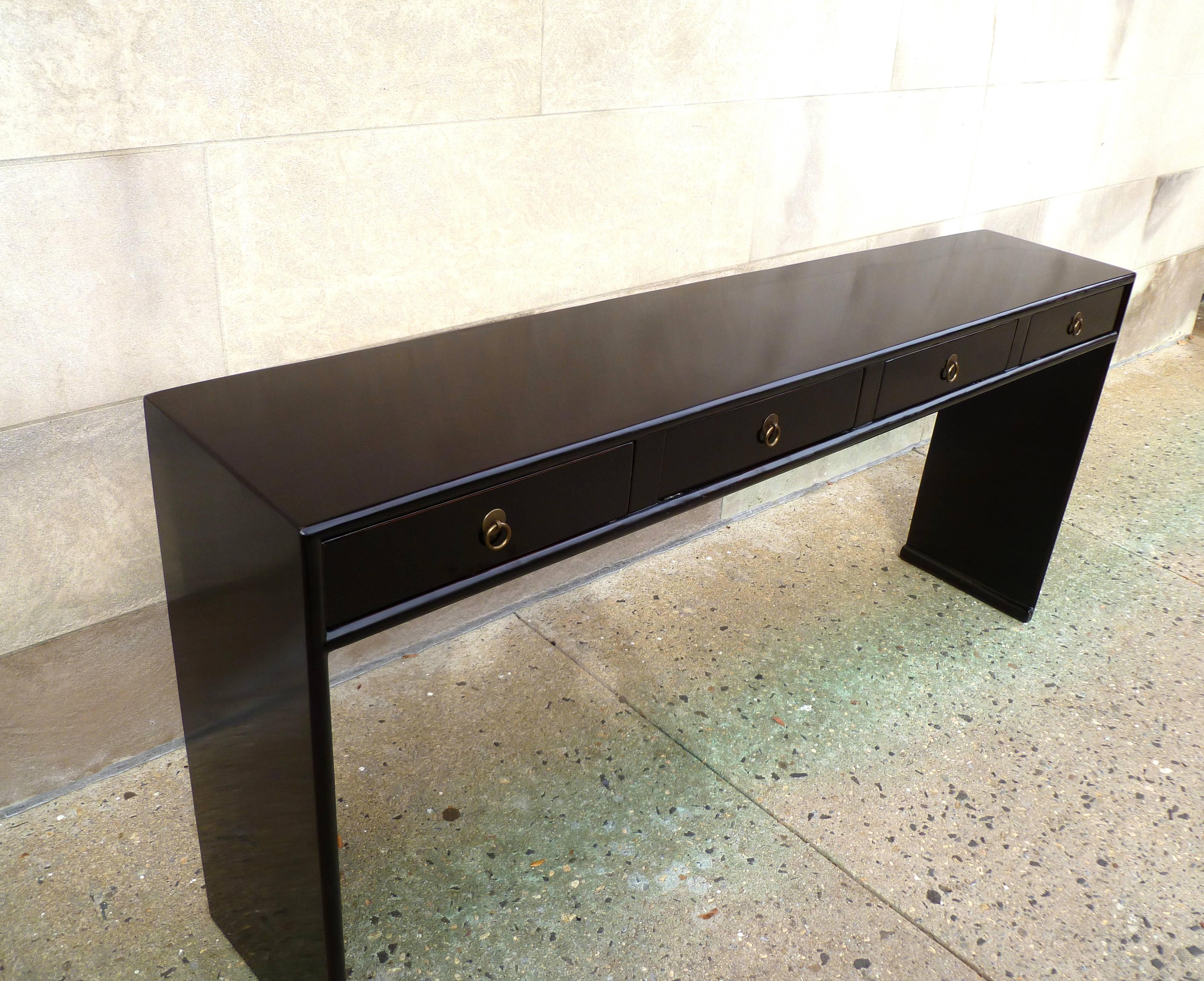 Chinese Fine Black Lacquer Console Table with Four Drawers