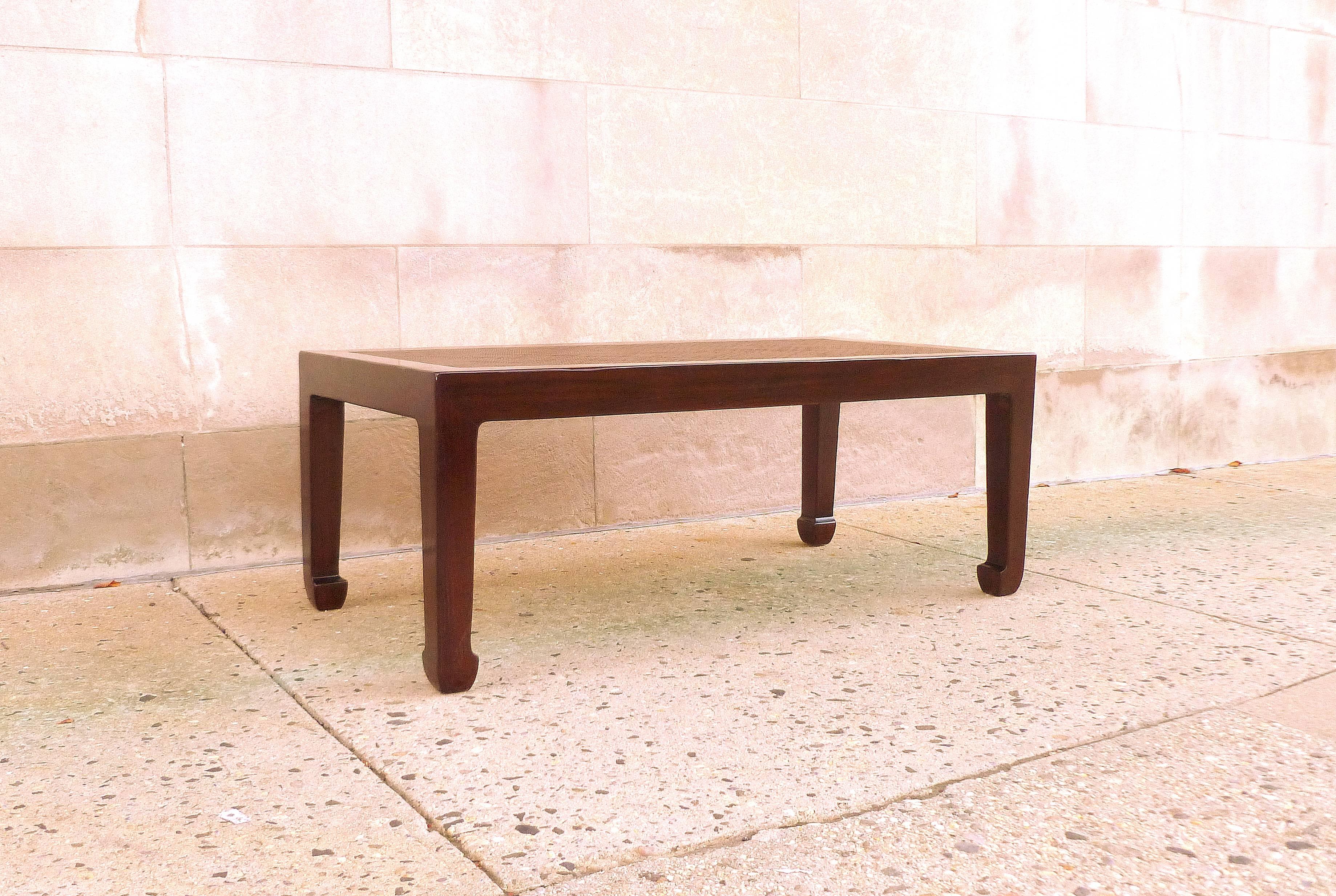 Elegant Rectangular Low Table with Cane Top In Excellent Condition In Greenwich, CT