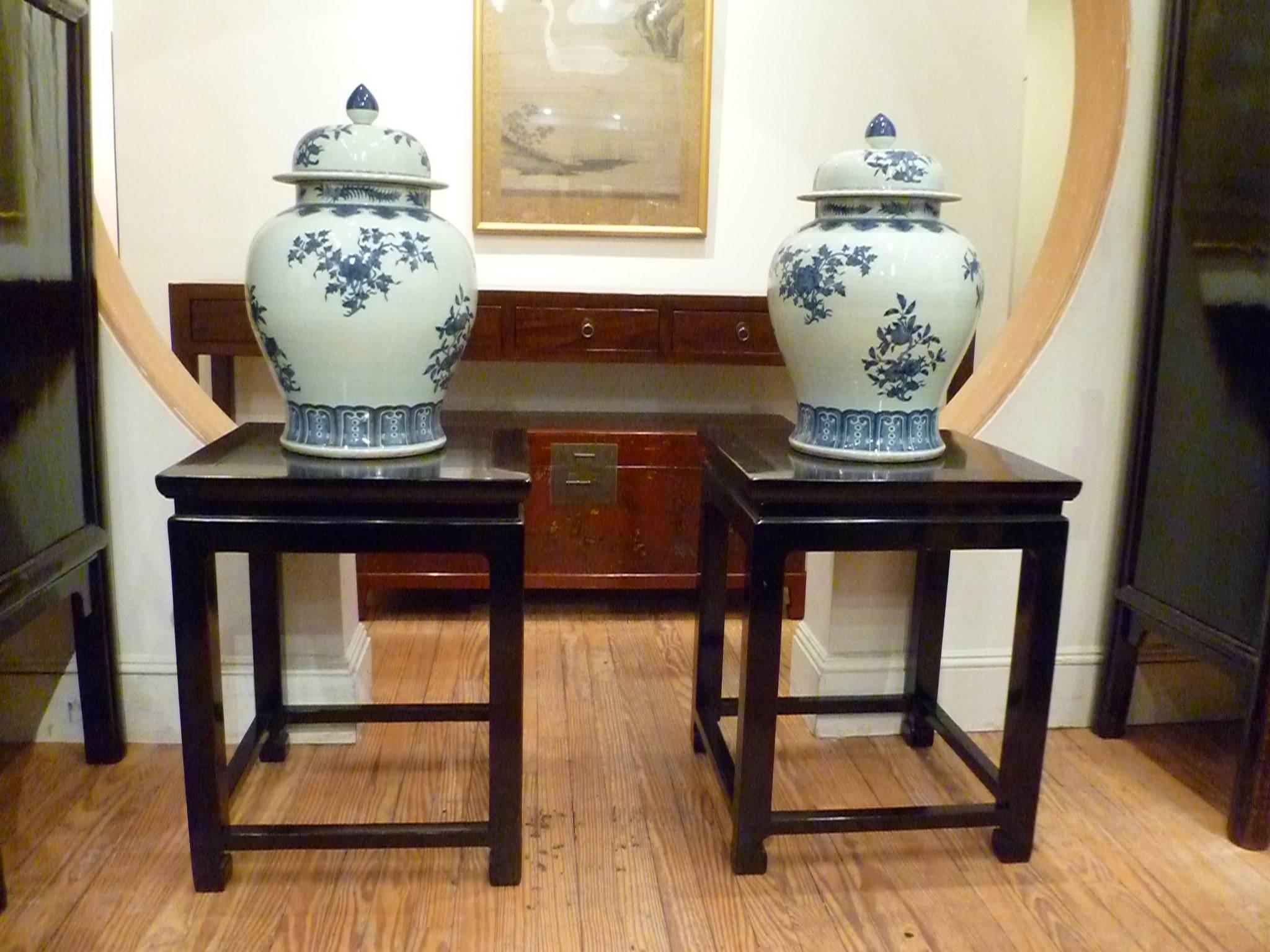 Ming Pair Of Fine Black Lacquer End Tables