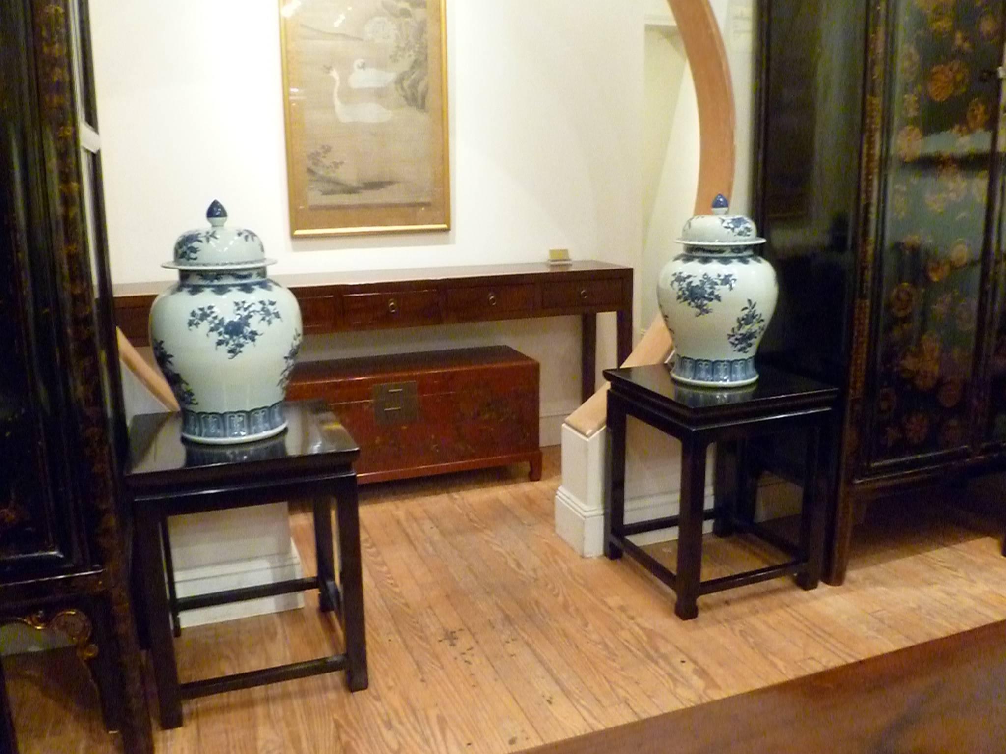 Chinese Pair Of Fine Black Lacquer End Tables