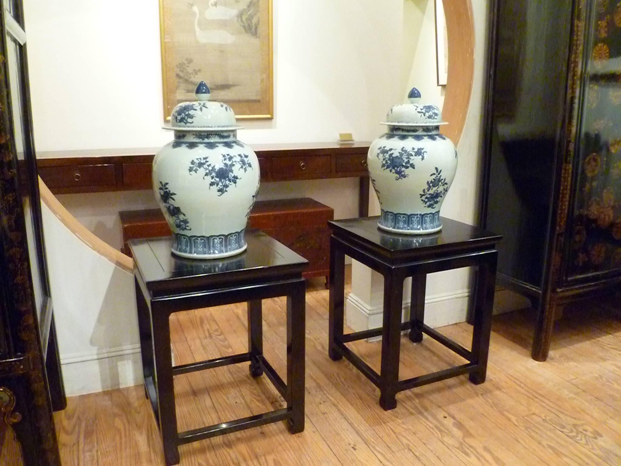 Polished Pair Of Fine Black Lacquer End Tables