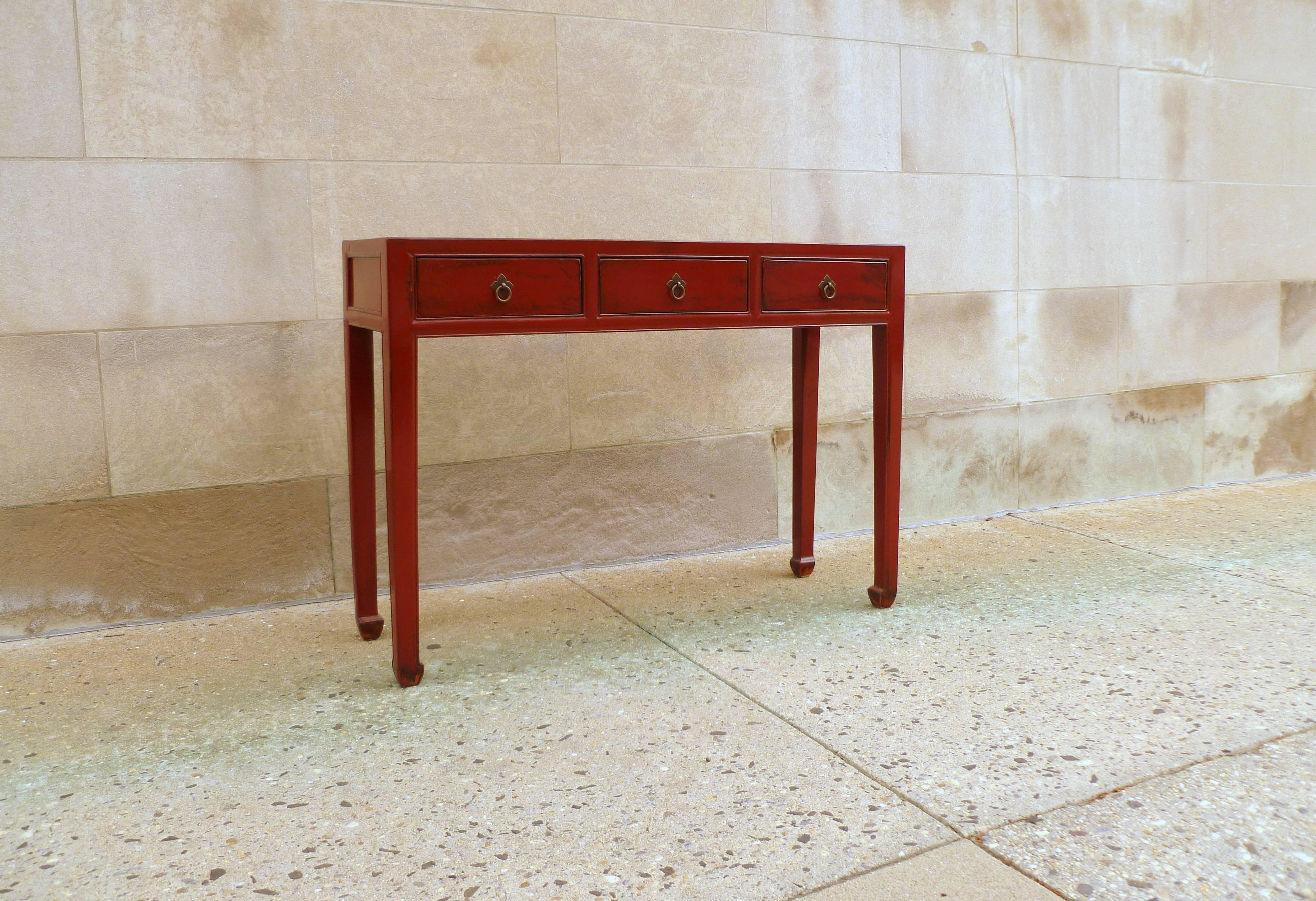 Ming Red Lacquer Table with Three-Drawers