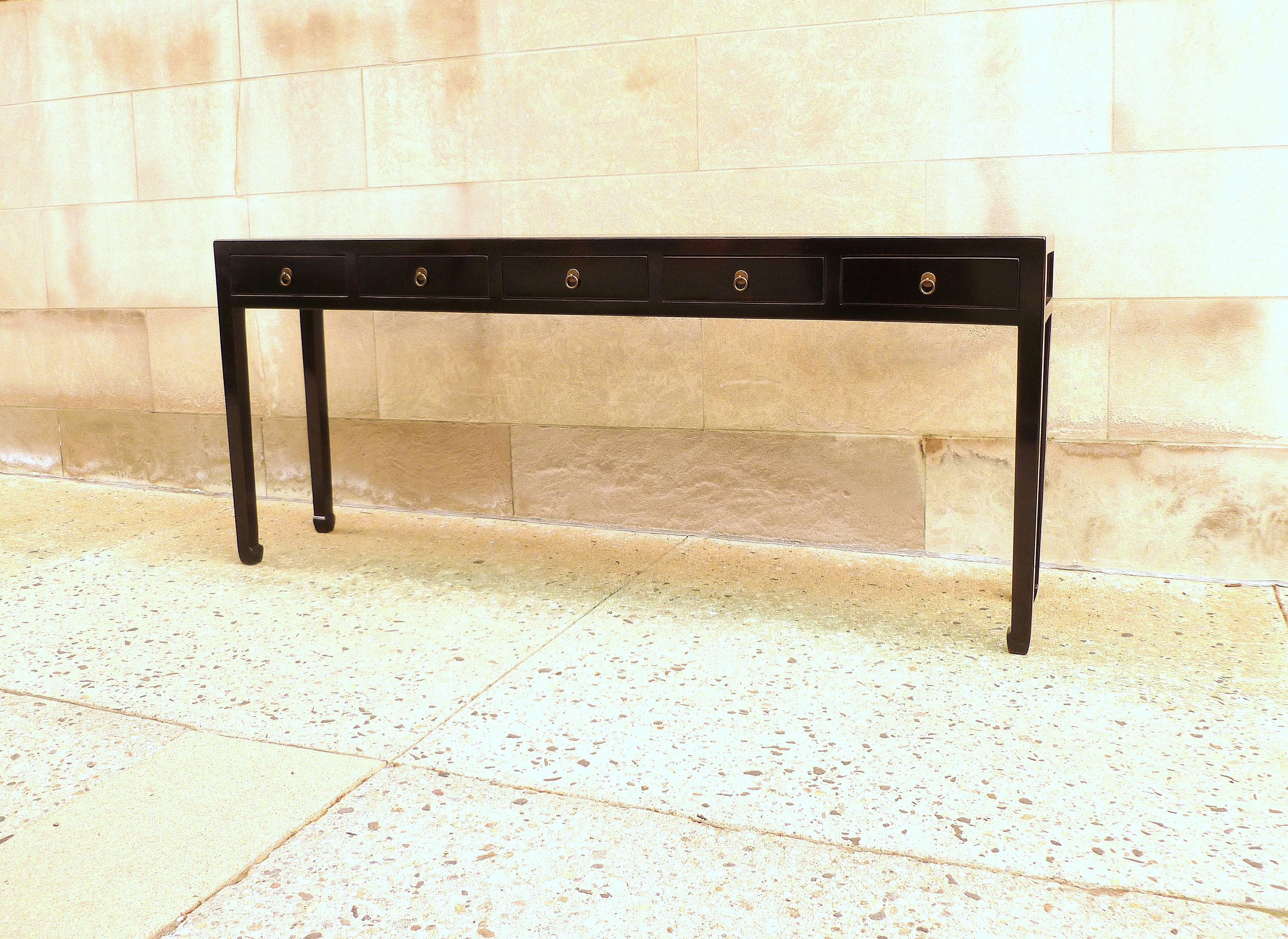 Ming Fine Black Lacquer Console Table with Drawers