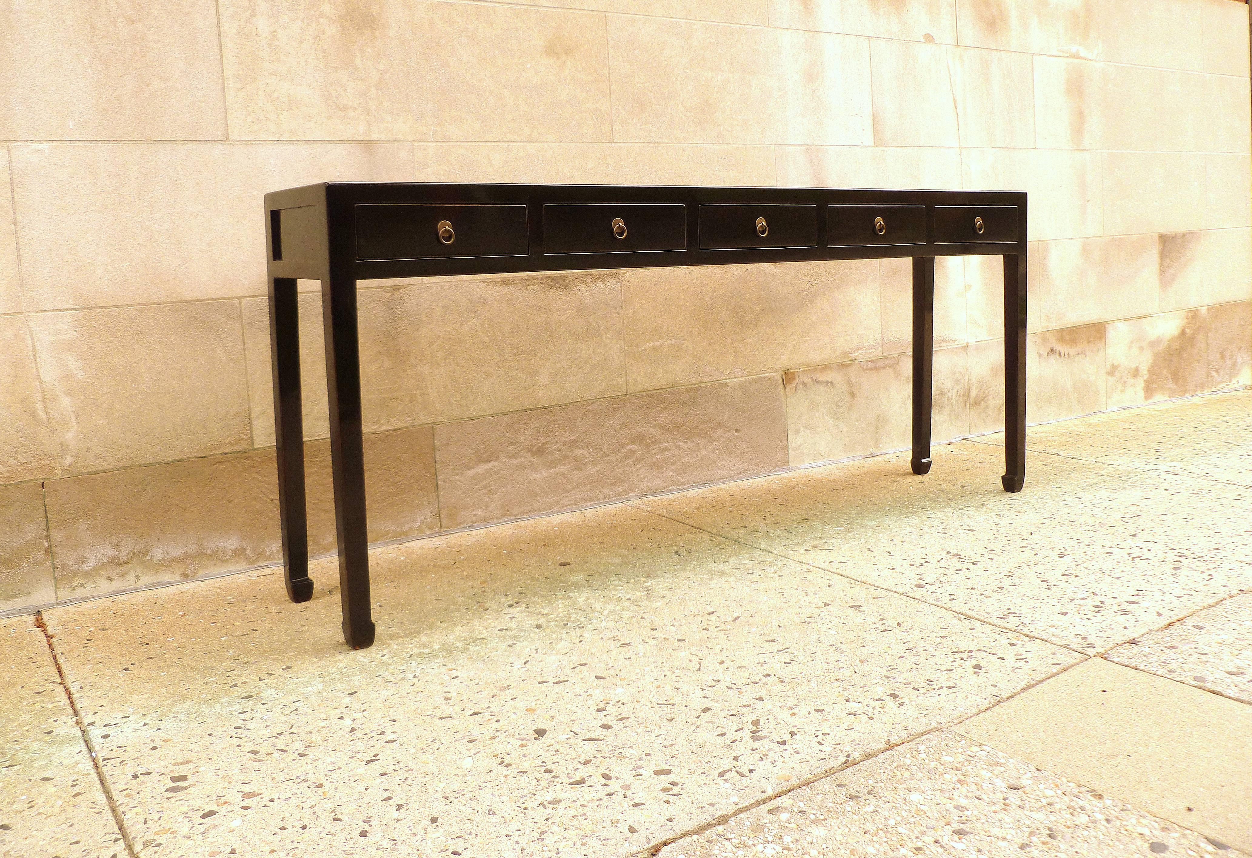 Chinese Fine Black Lacquer Console Table with Drawers