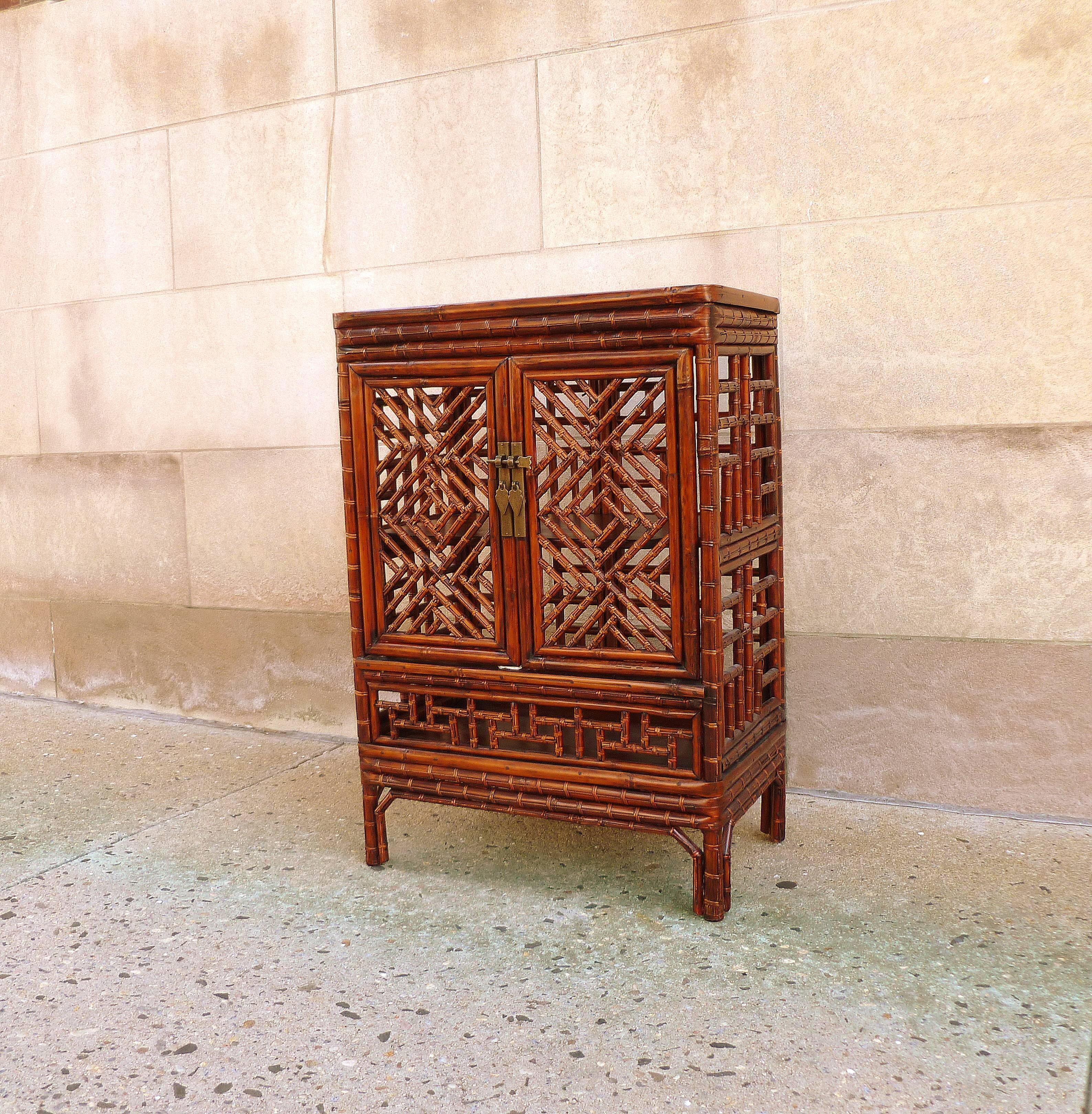Chinese Bamboo Chest with Lattice Fret Work
