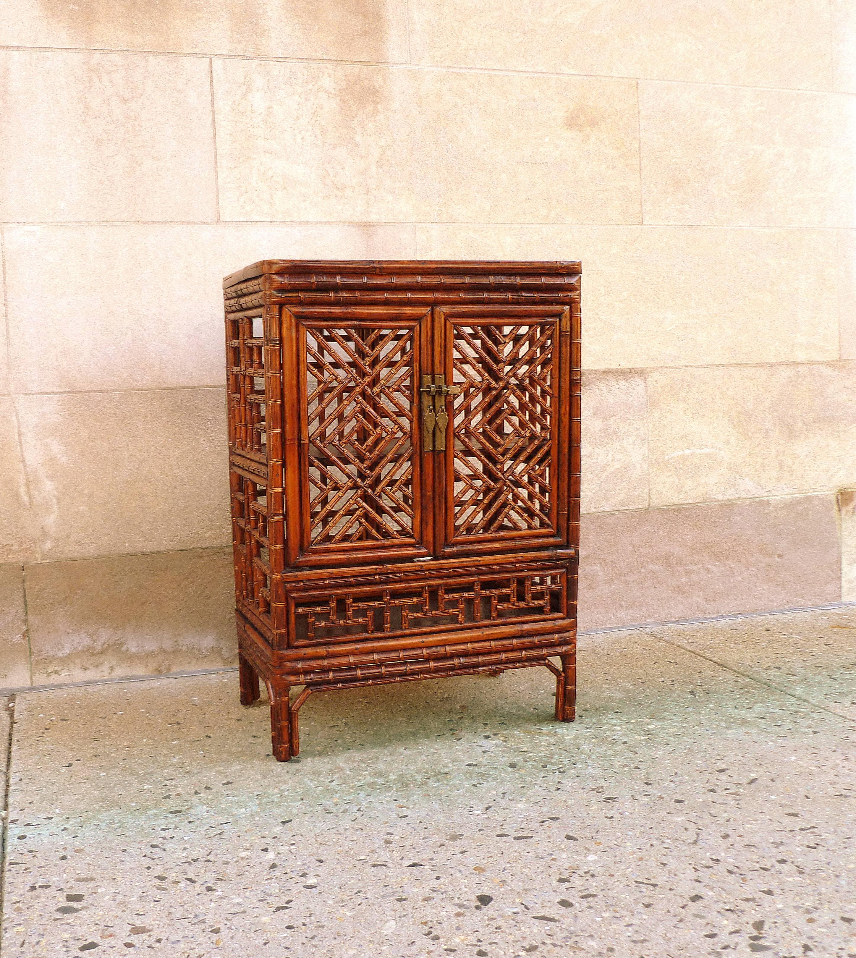 Bamboo Chest with Lattice Fret Work In Excellent Condition In Greenwich, CT