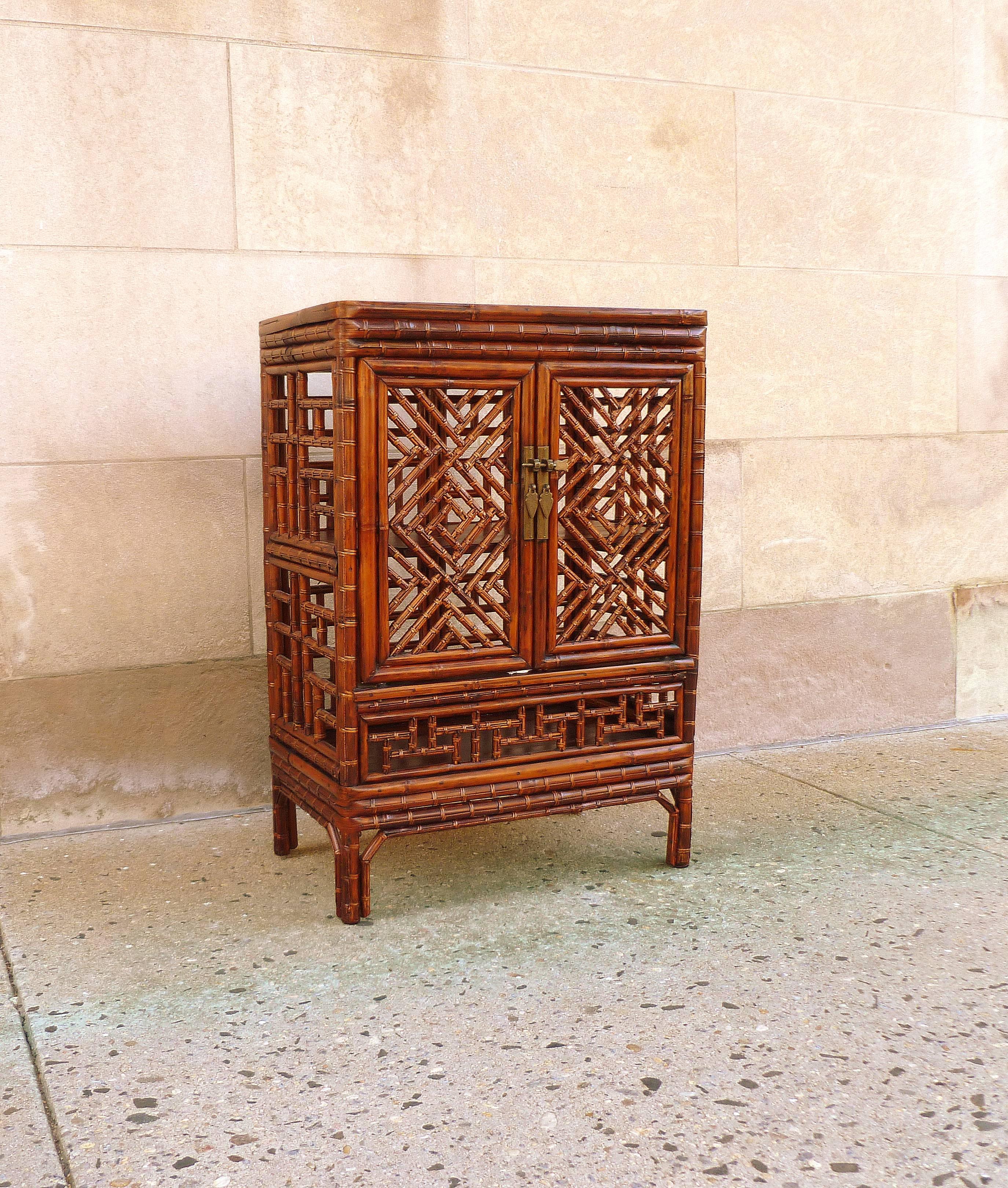 Late 19th Century Bamboo Chest with Lattice Fret Work