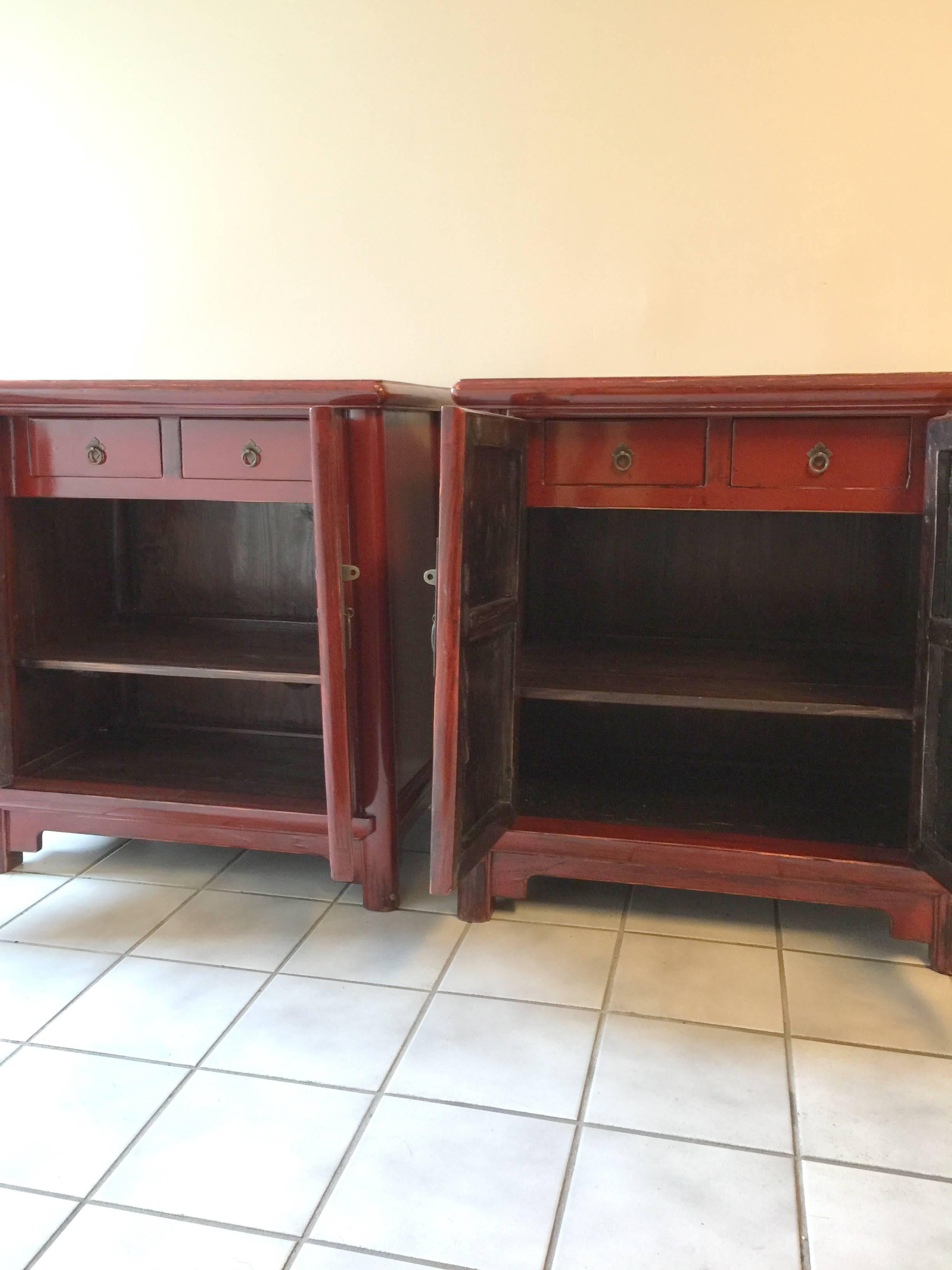 Pair of Elegant Red Lacquer Chests 1