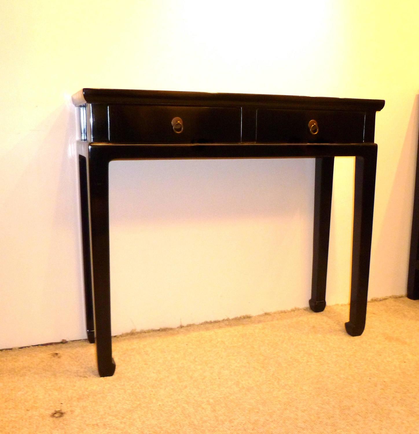 Fine Black Lacquer Console Tables with Two Drawers For Sale at 1stdibs