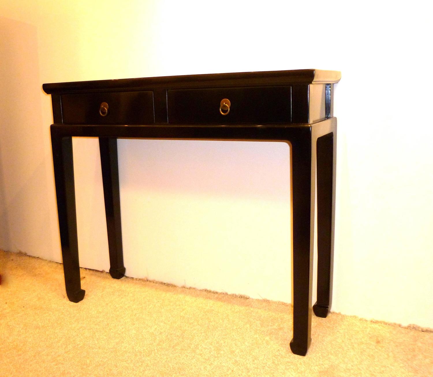 Fine Black Lacquer Console Tables with Two Drawers For Sale at 1stdibs