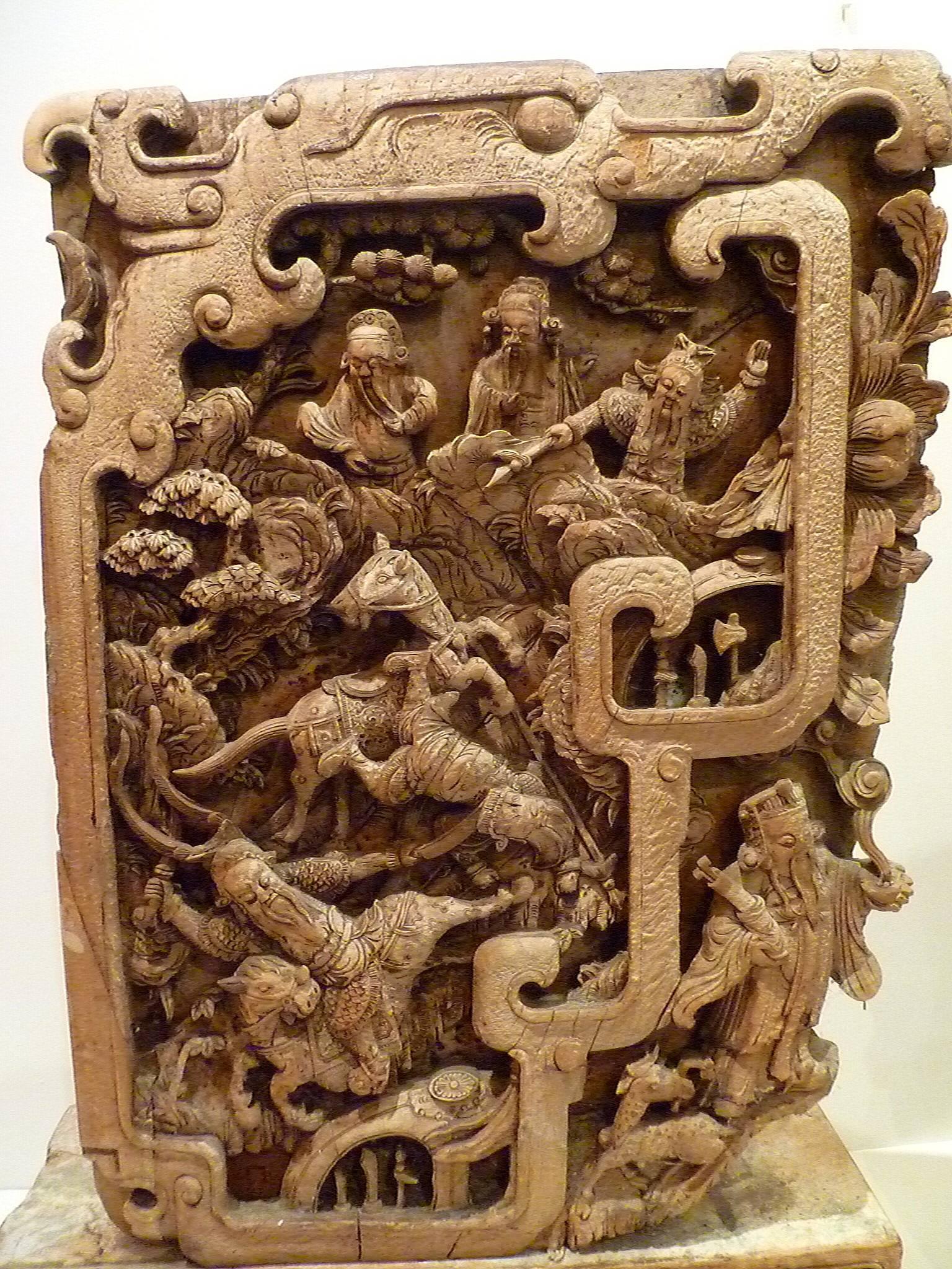 Wood Pair of Qing Dynasty Architecture Carving Panels For Sale