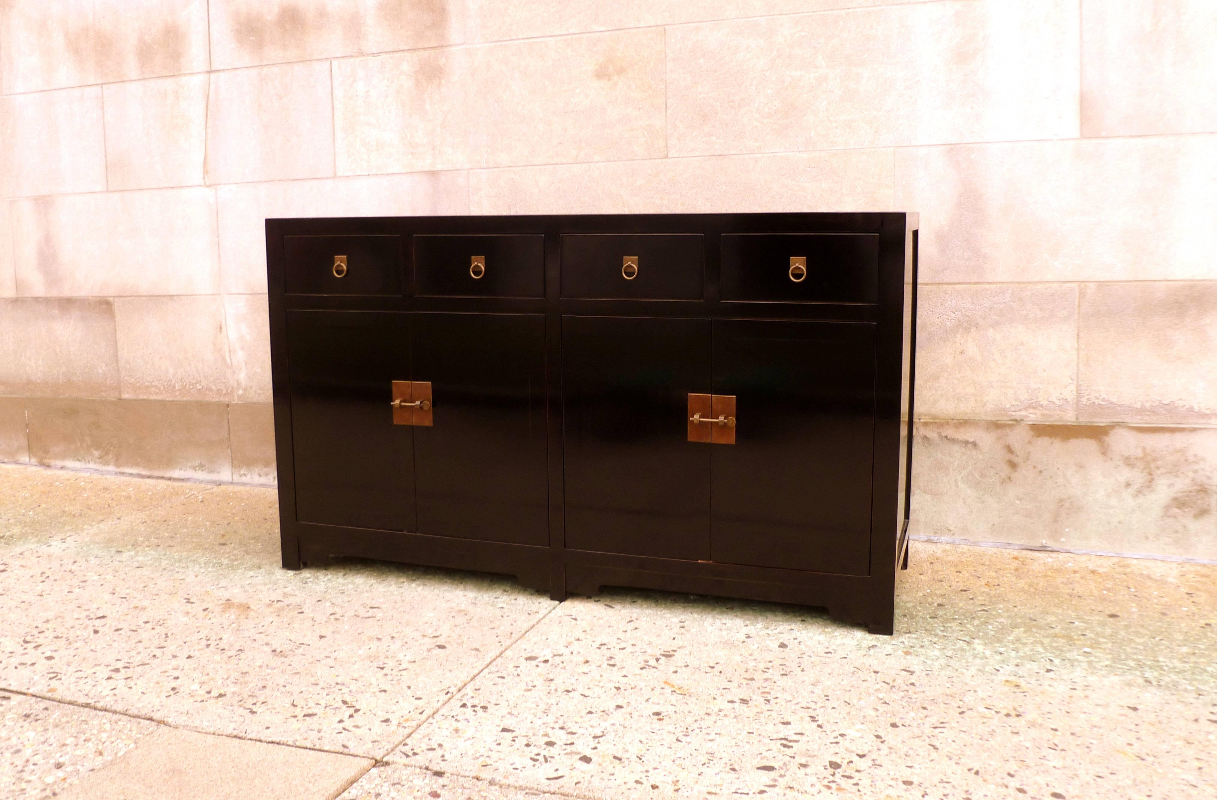 Ming Fine Black Lacquer Sideboard with Drawers and Doors