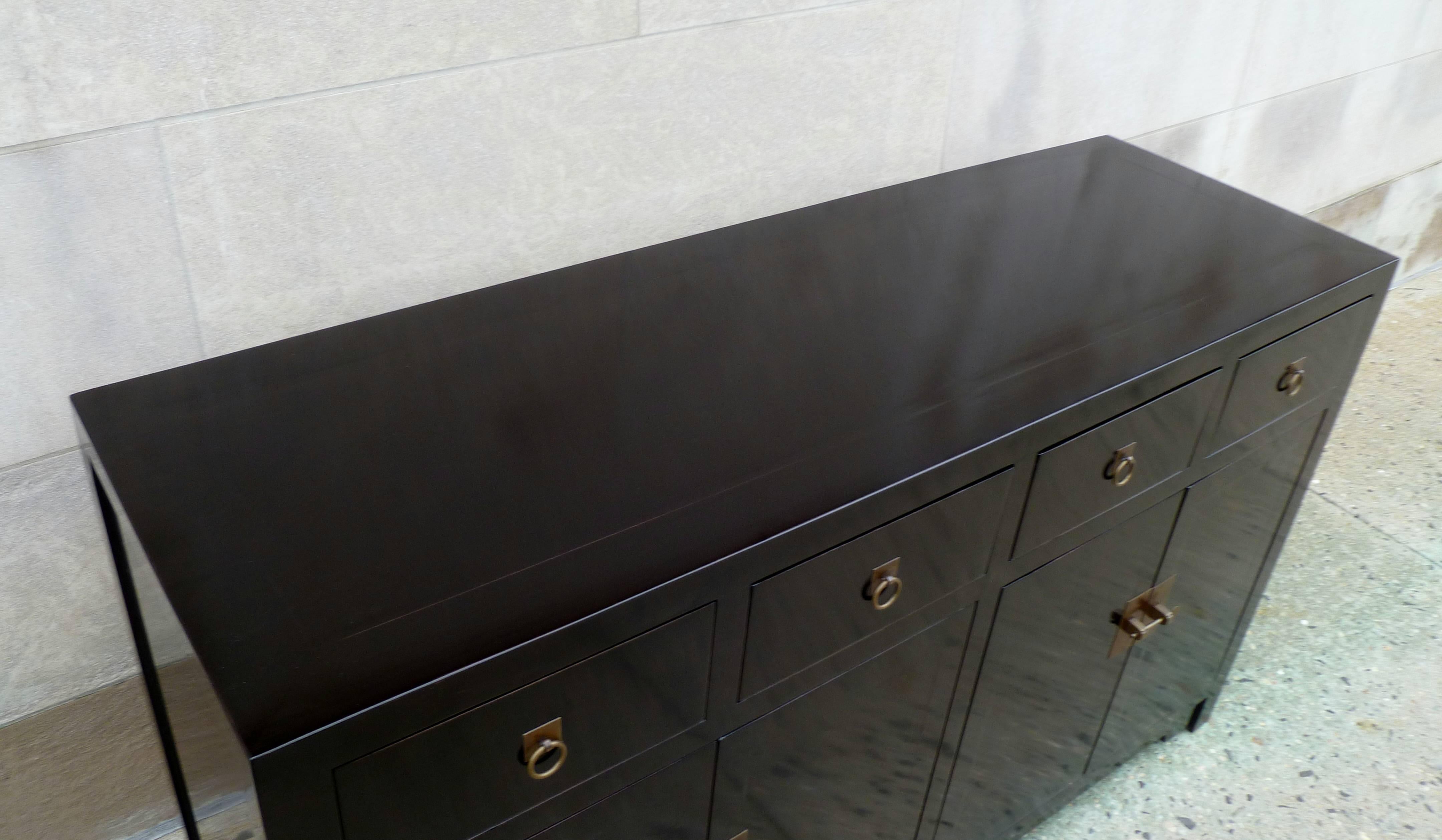 Mid-20th Century Fine Black Lacquer Sideboard with Drawers and Doors