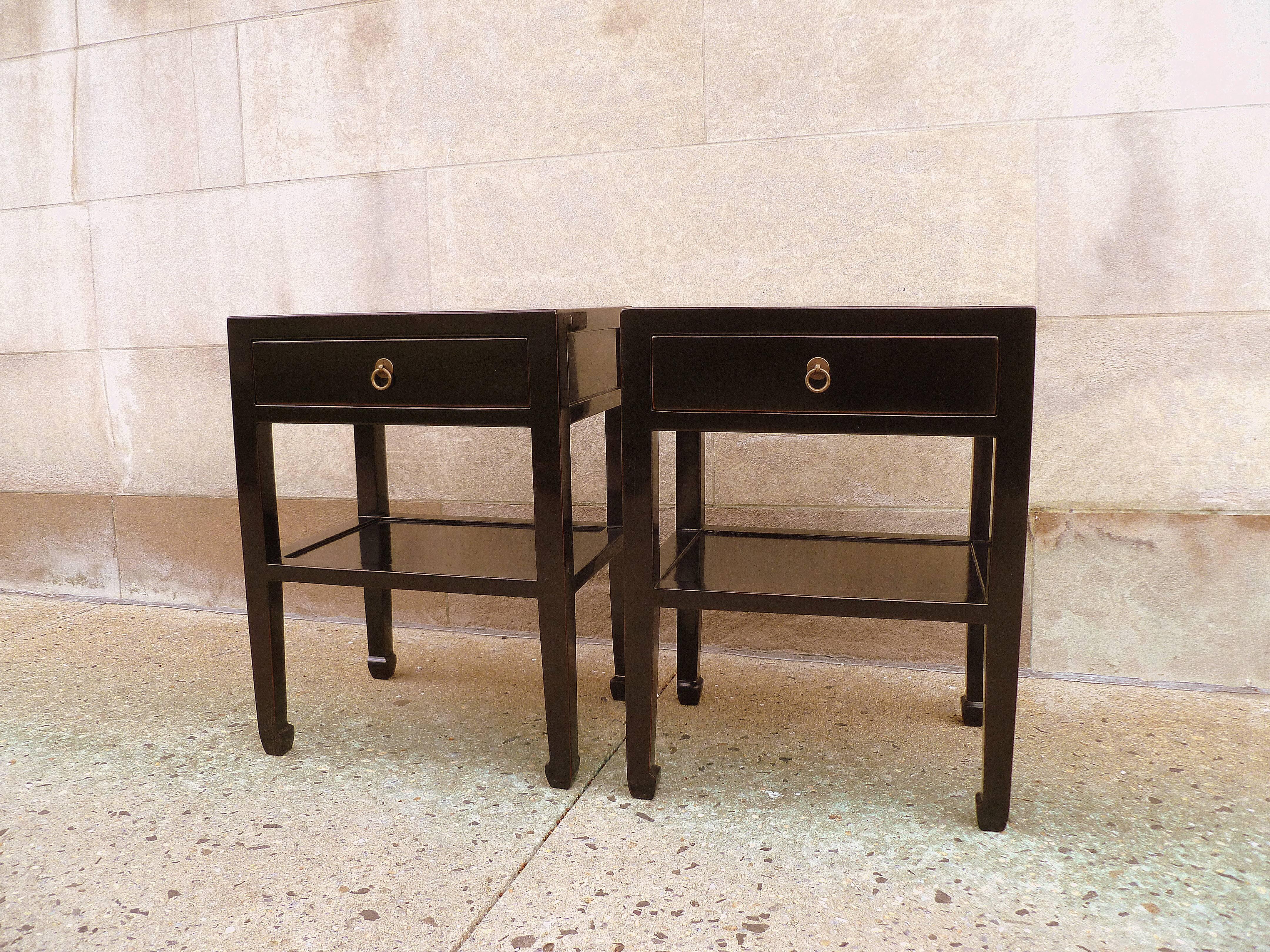Ming Pair of Fine Black Lacquer End Tables