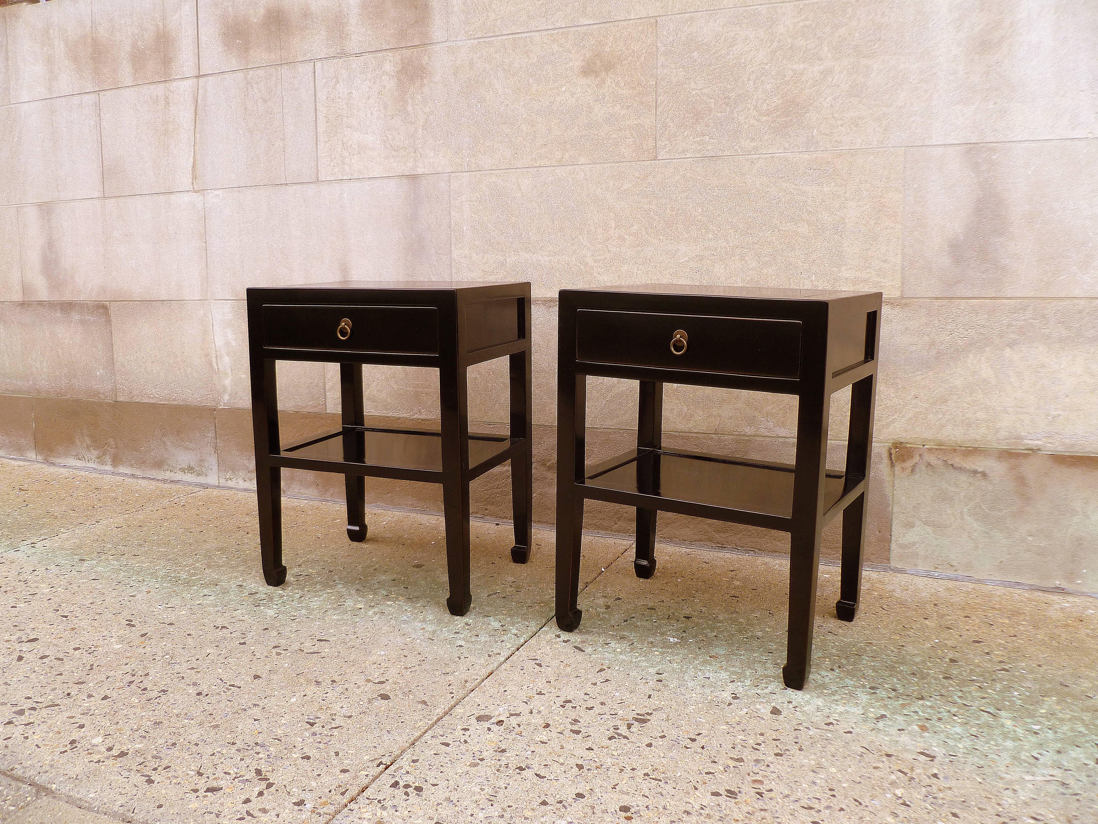 Polished Pair of Fine Black Lacquer End Tables