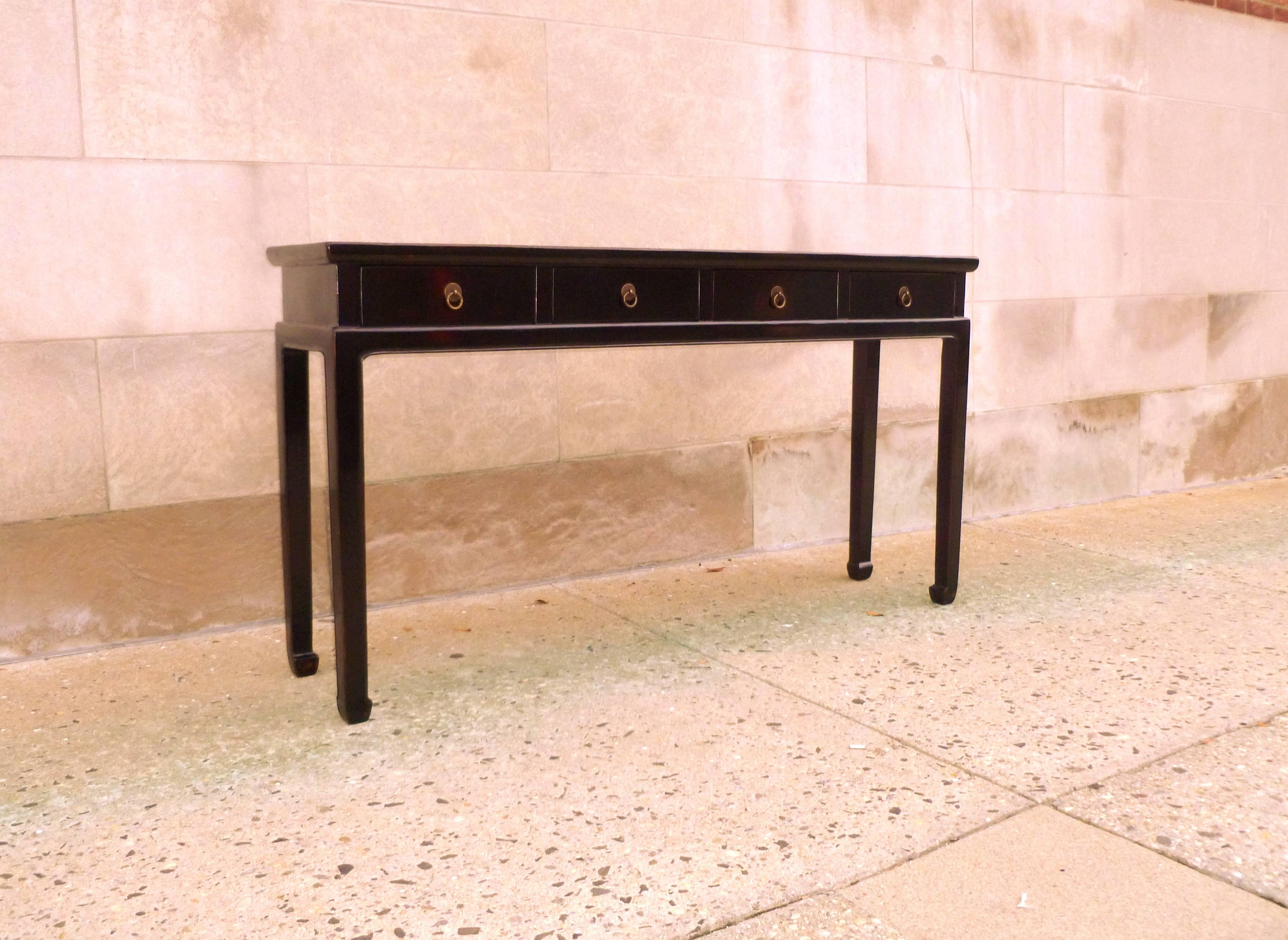 Fine Black Lacquer Console Table with Drawers In Excellent Condition In Greenwich, CT