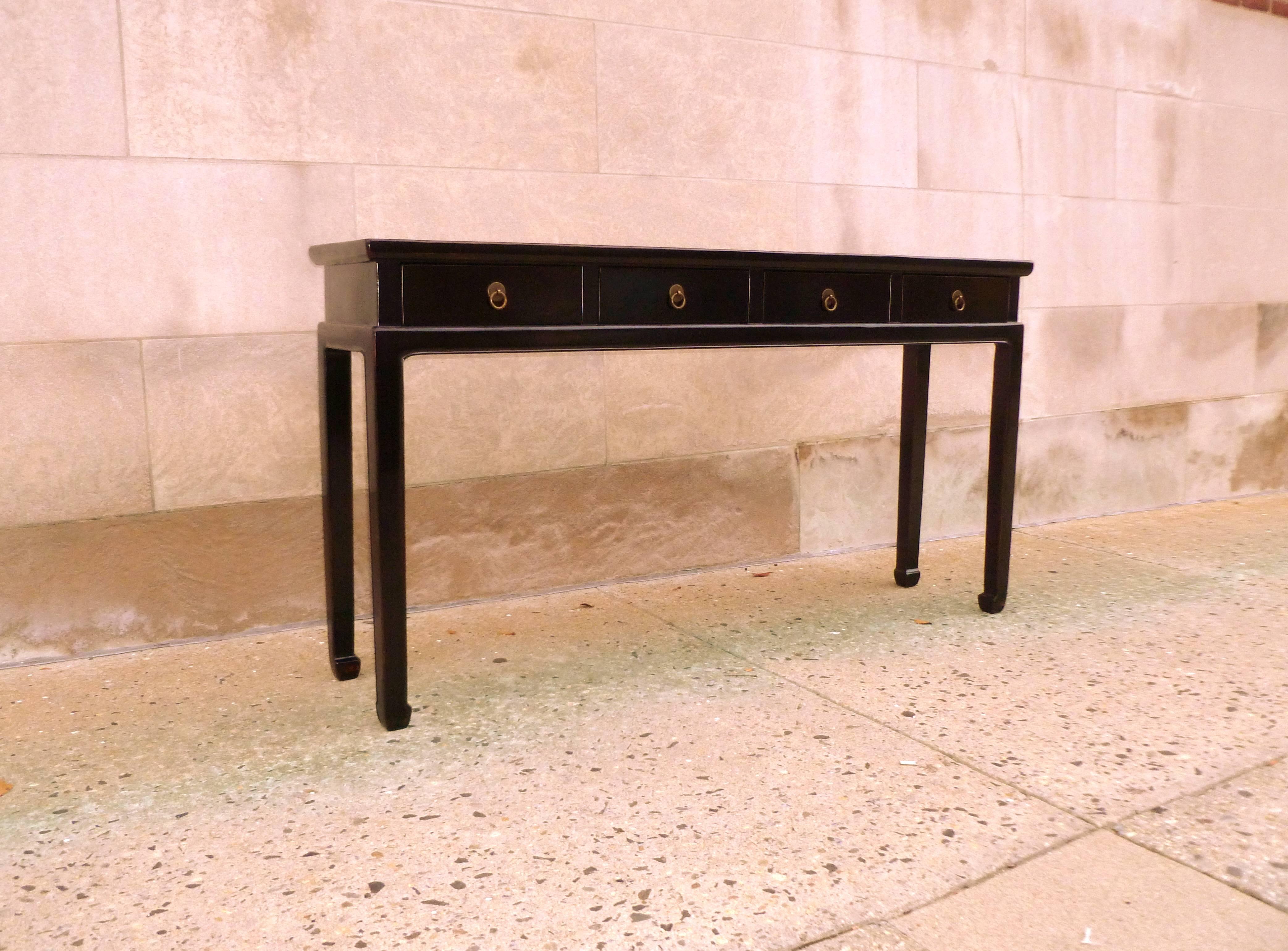Early 20th Century Fine Black Lacquer Console Table with Drawers