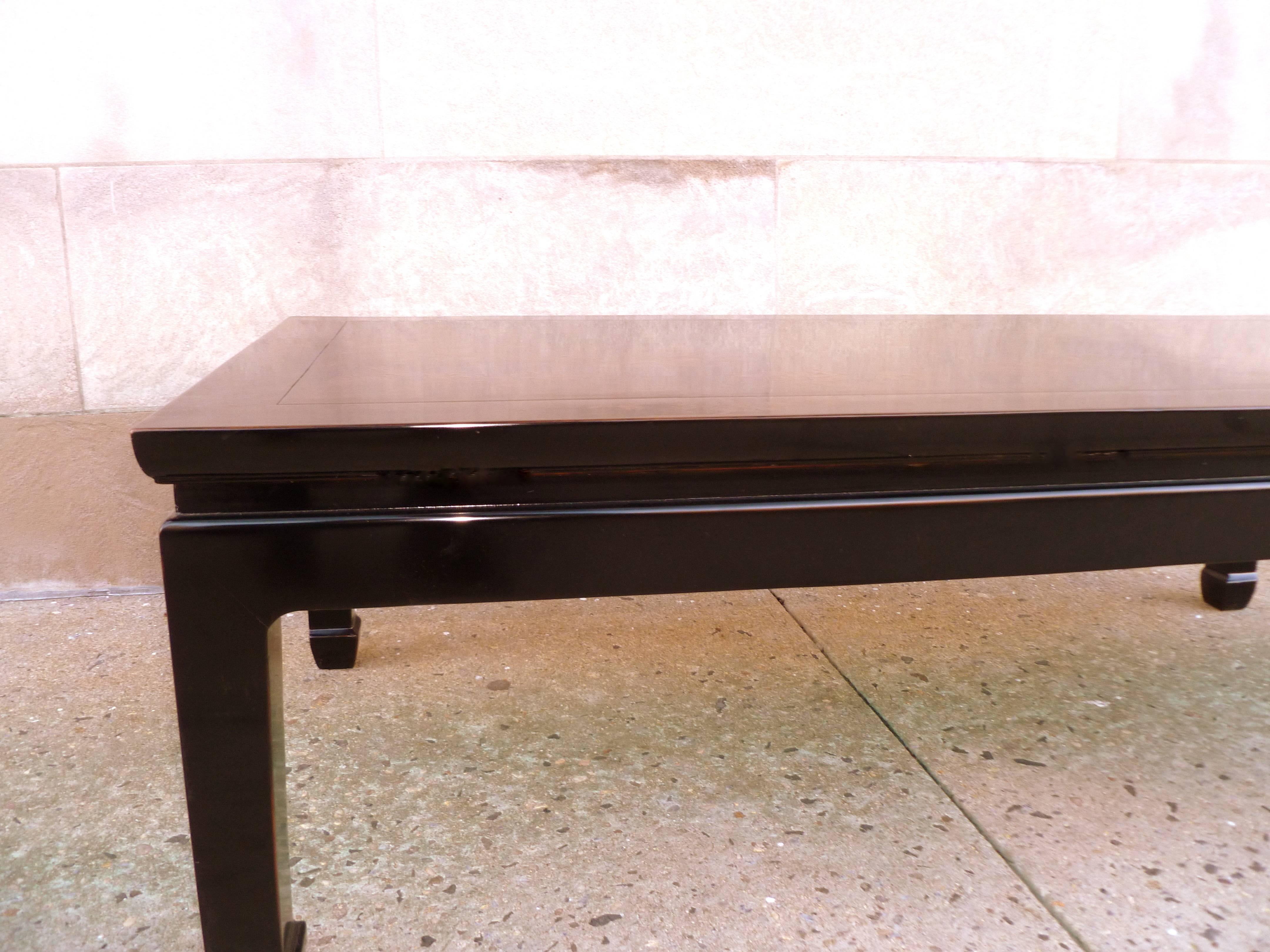 Fine Black Lacquer Rectangular Low Table with Fine Hand Painted Landscape Motif 3