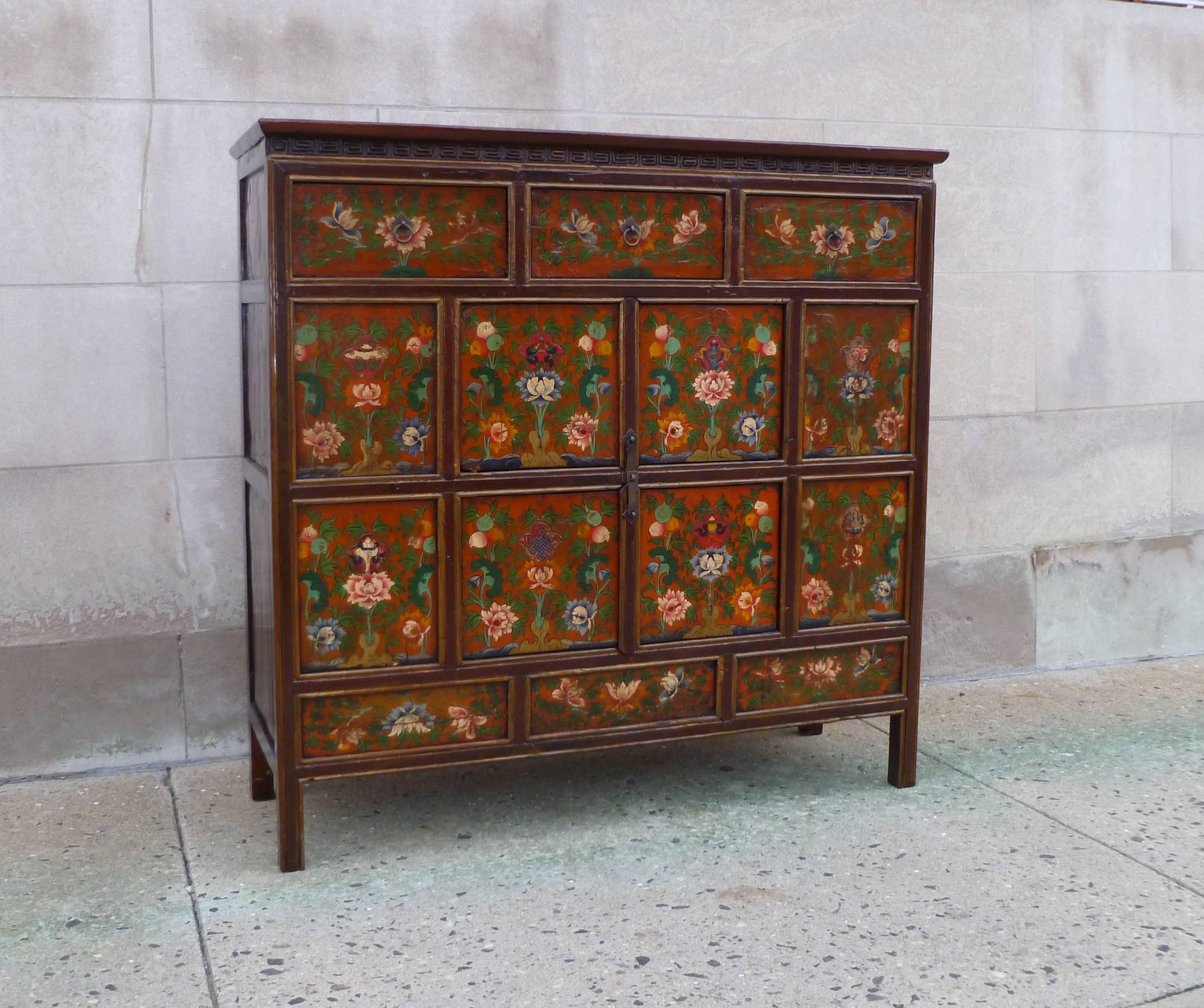 Painted Tibetan Chest with Floral Motif