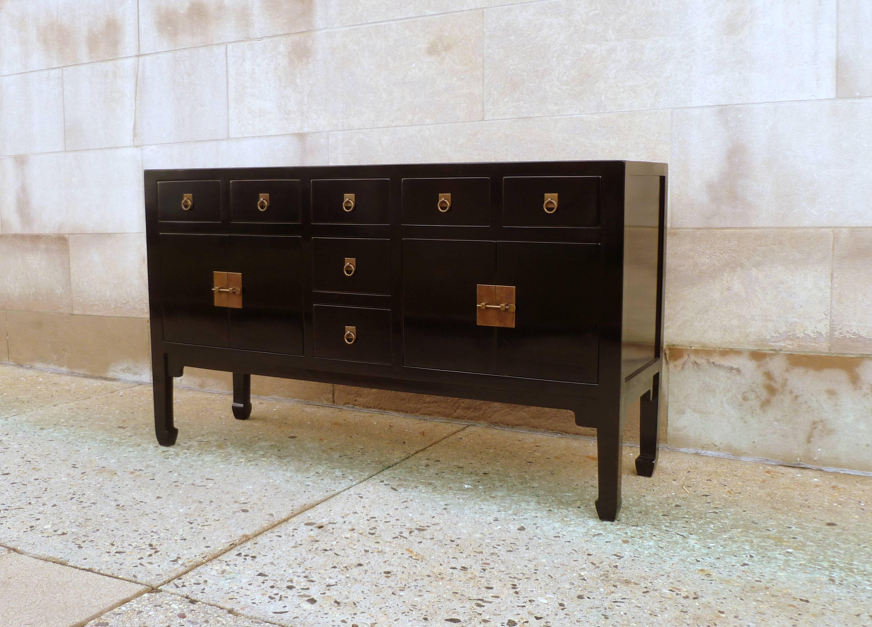 Polished Fine Black Lacquer Sideboard with Drawers