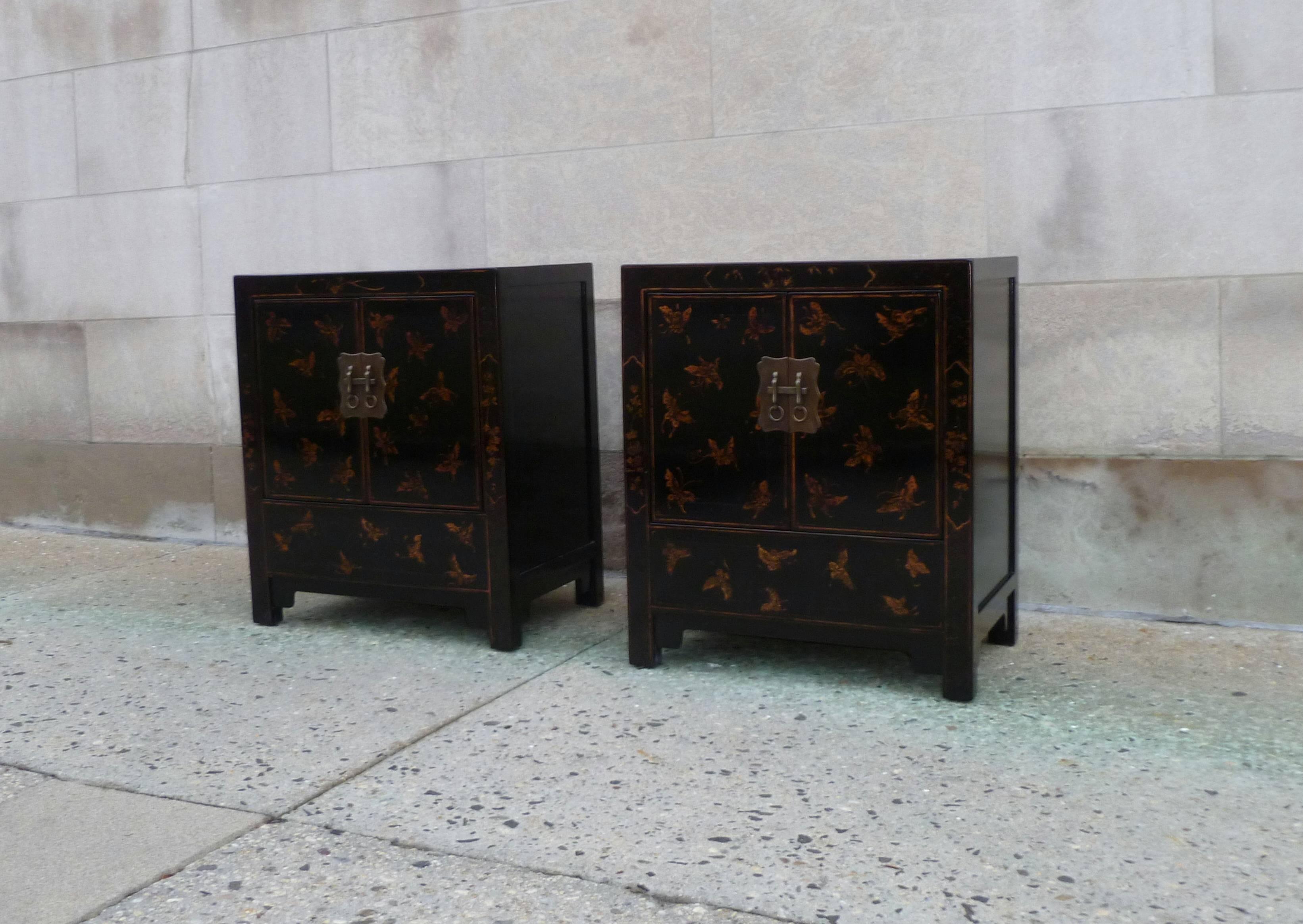 Chinoiserie Pair of Fine Black Lacquer Chests