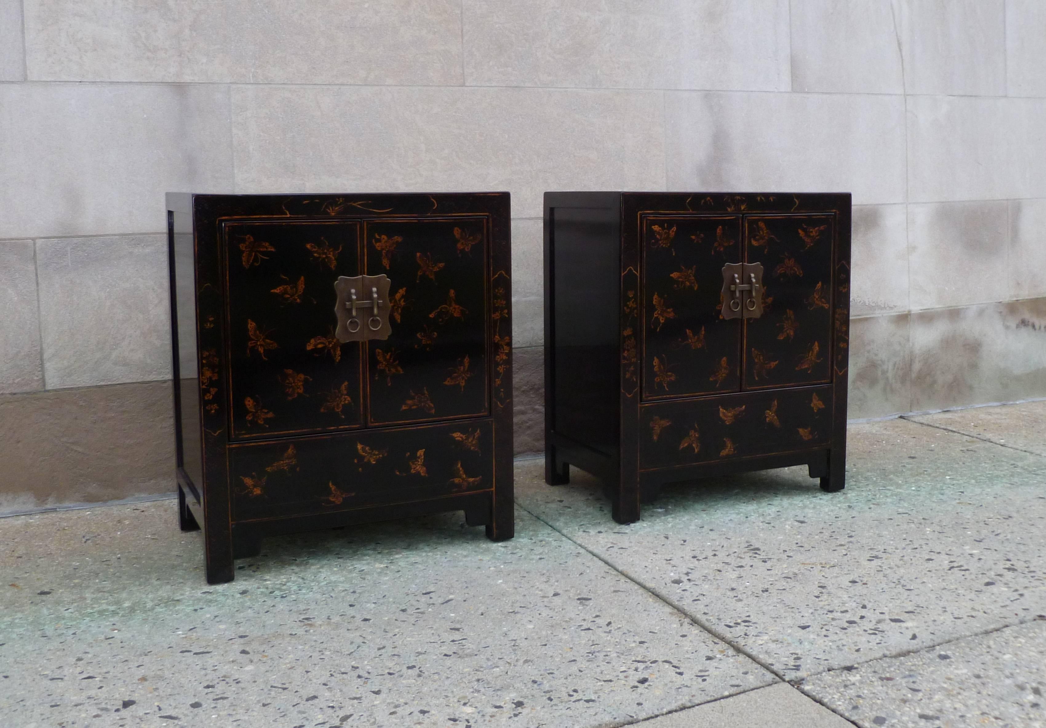 Chinese Pair of Fine Black Lacquer Chests