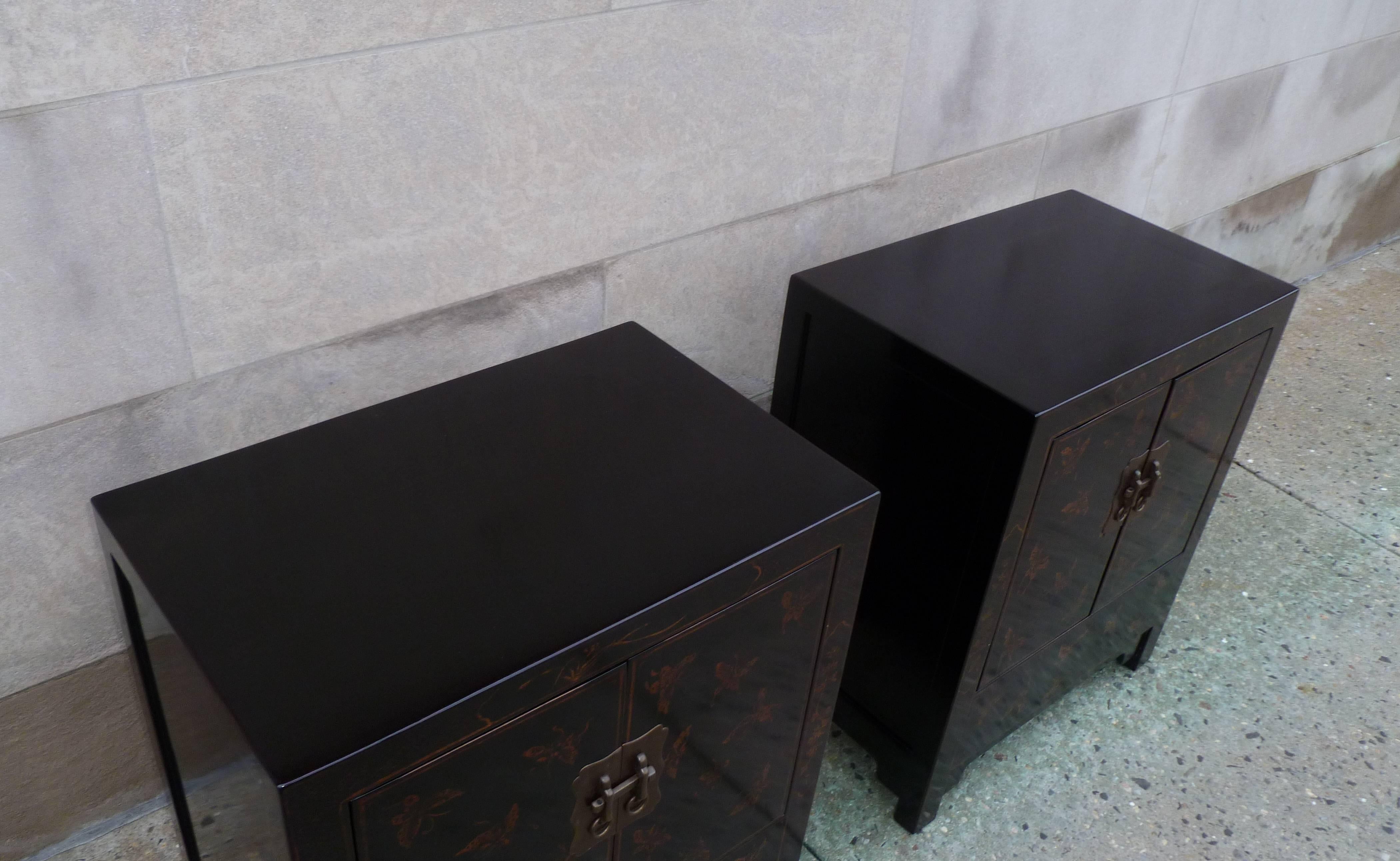 Polished Pair of Fine Black Lacquer Chests