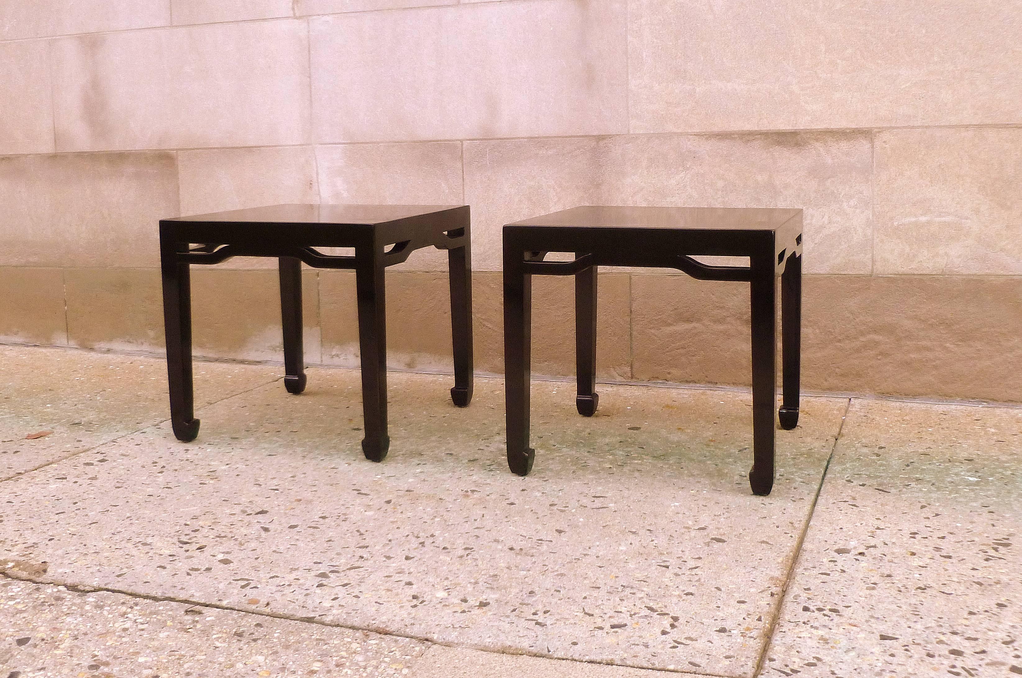 Chinese Fine Black Lacquer End Tables