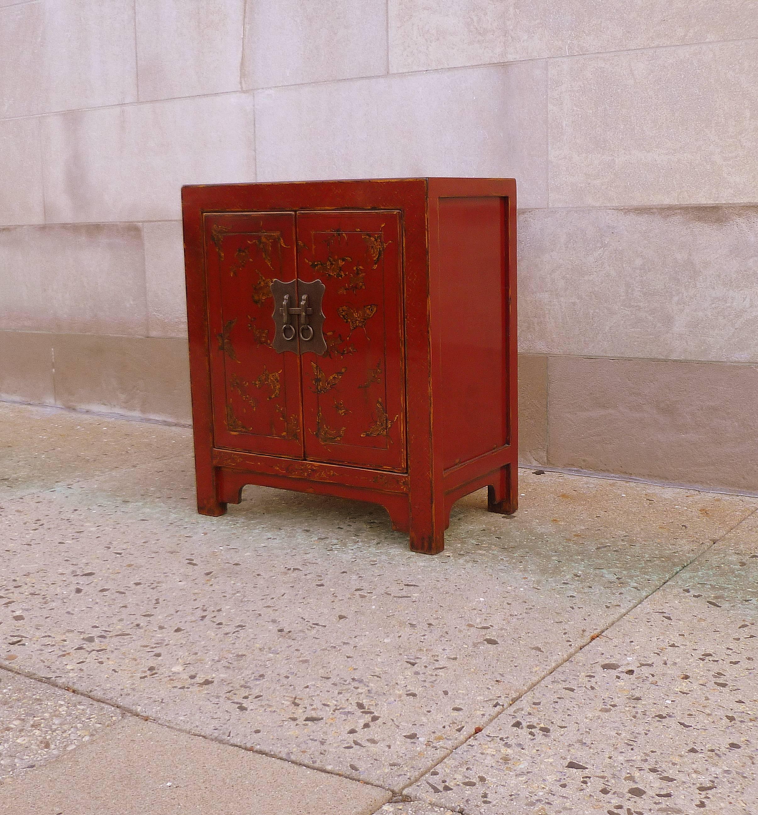 Chinese Fine Red Lacquer Chest with Gilt Motif Design