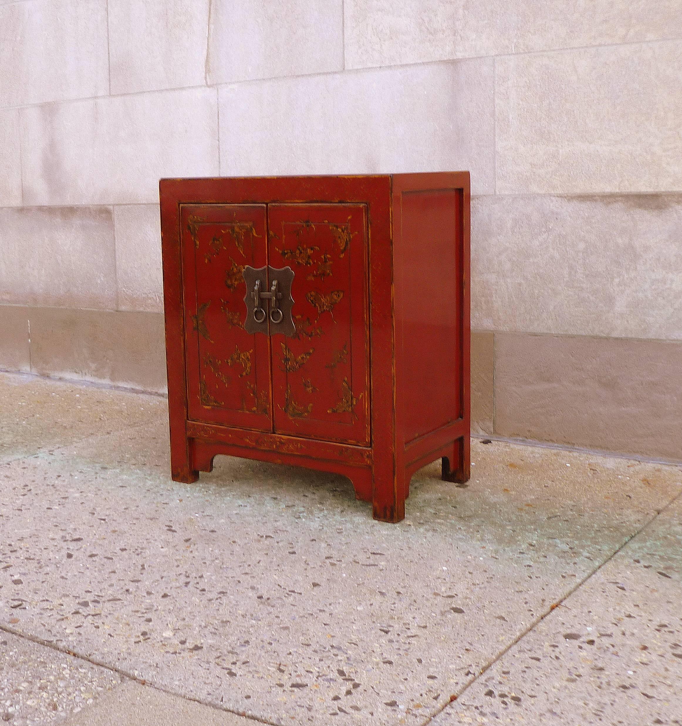 Polished Fine Red Lacquer Chest with Gilt Motif Design