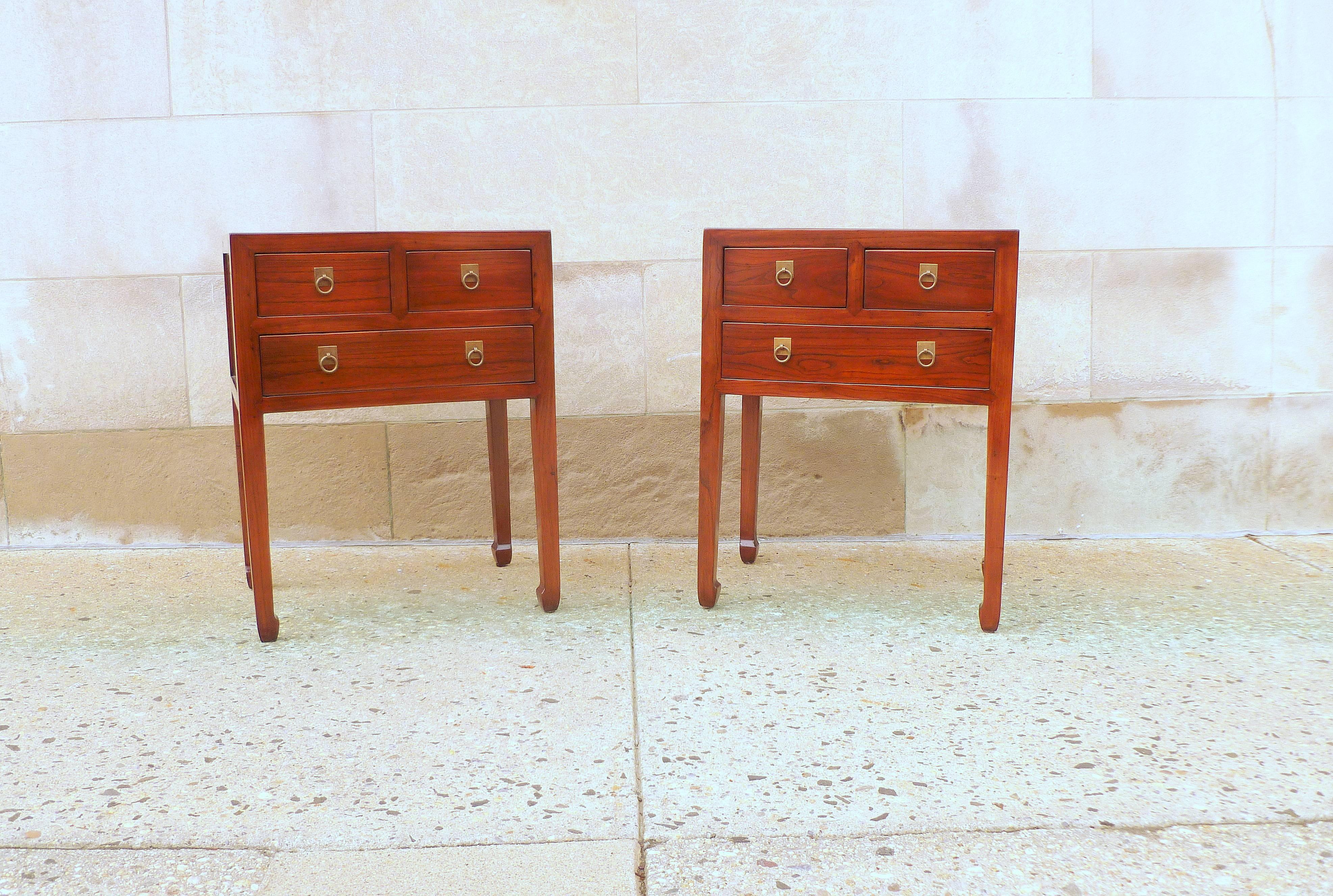 Chinese Pair of Fine Jumu End Tables with Drawers